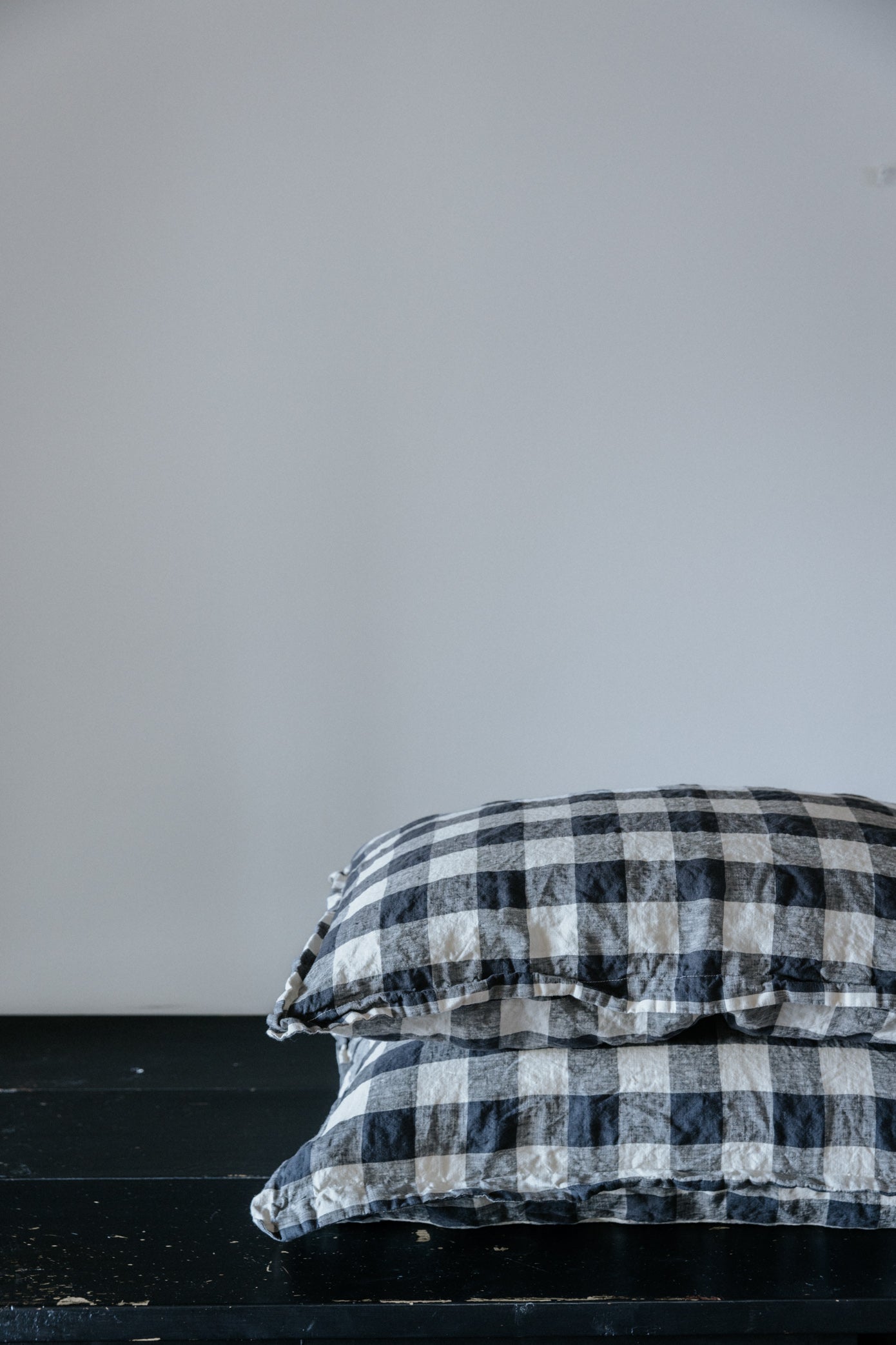 STANDARD FLAX LINEN PILLOWCASE PAIR - INDIGO BUFFALO CHECK