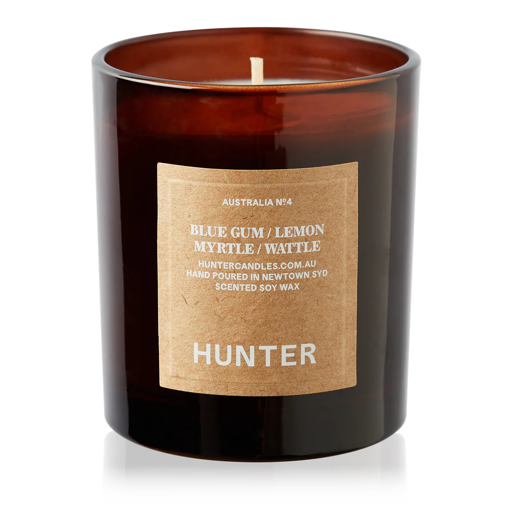 HUNTER CANDLE - AUSTRALIA - BLUE GUM. LEMON MYRTLE. WATTLE