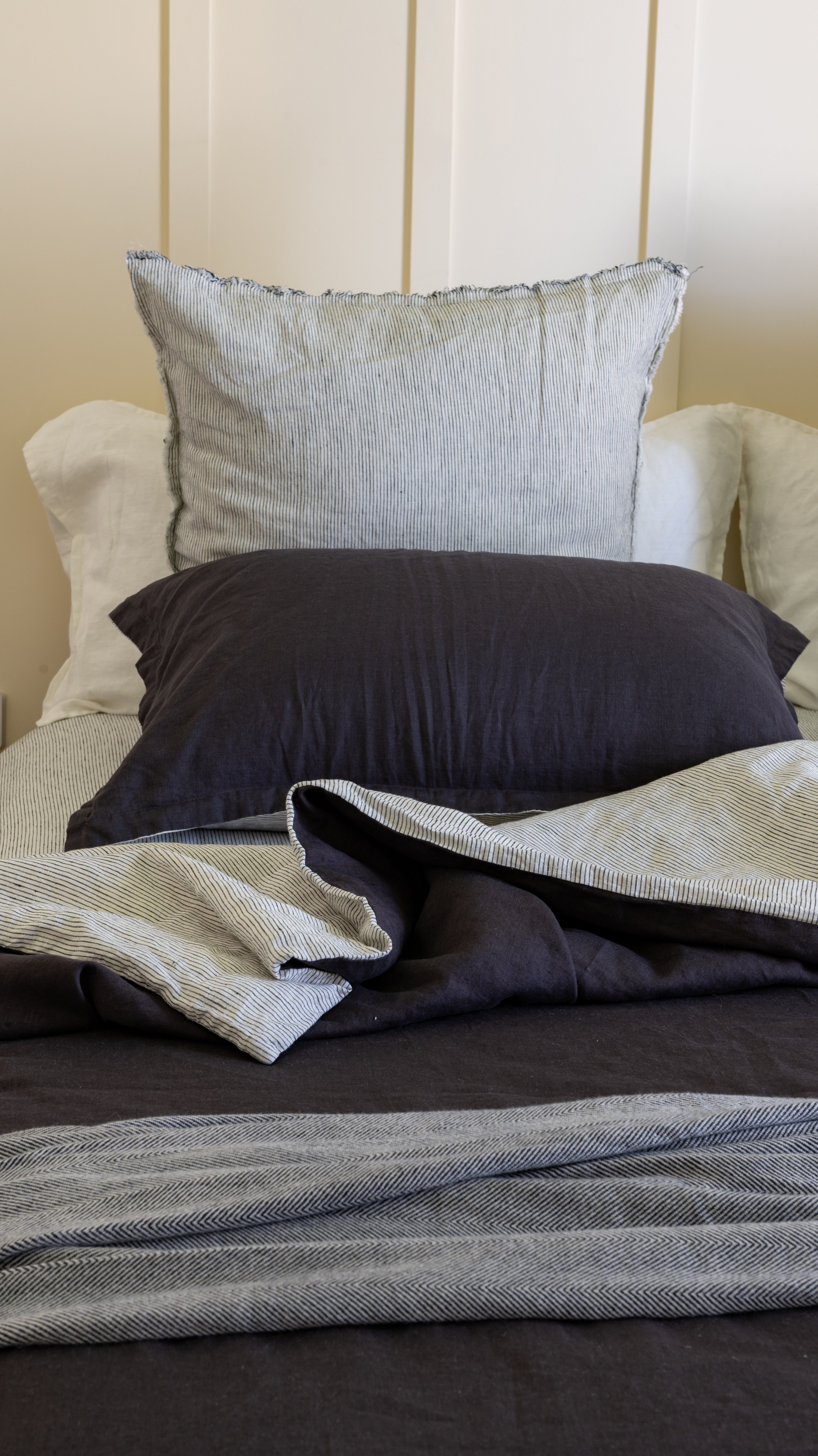DUVET COVER SET - CHARCOAL + INK PINSTRIPE