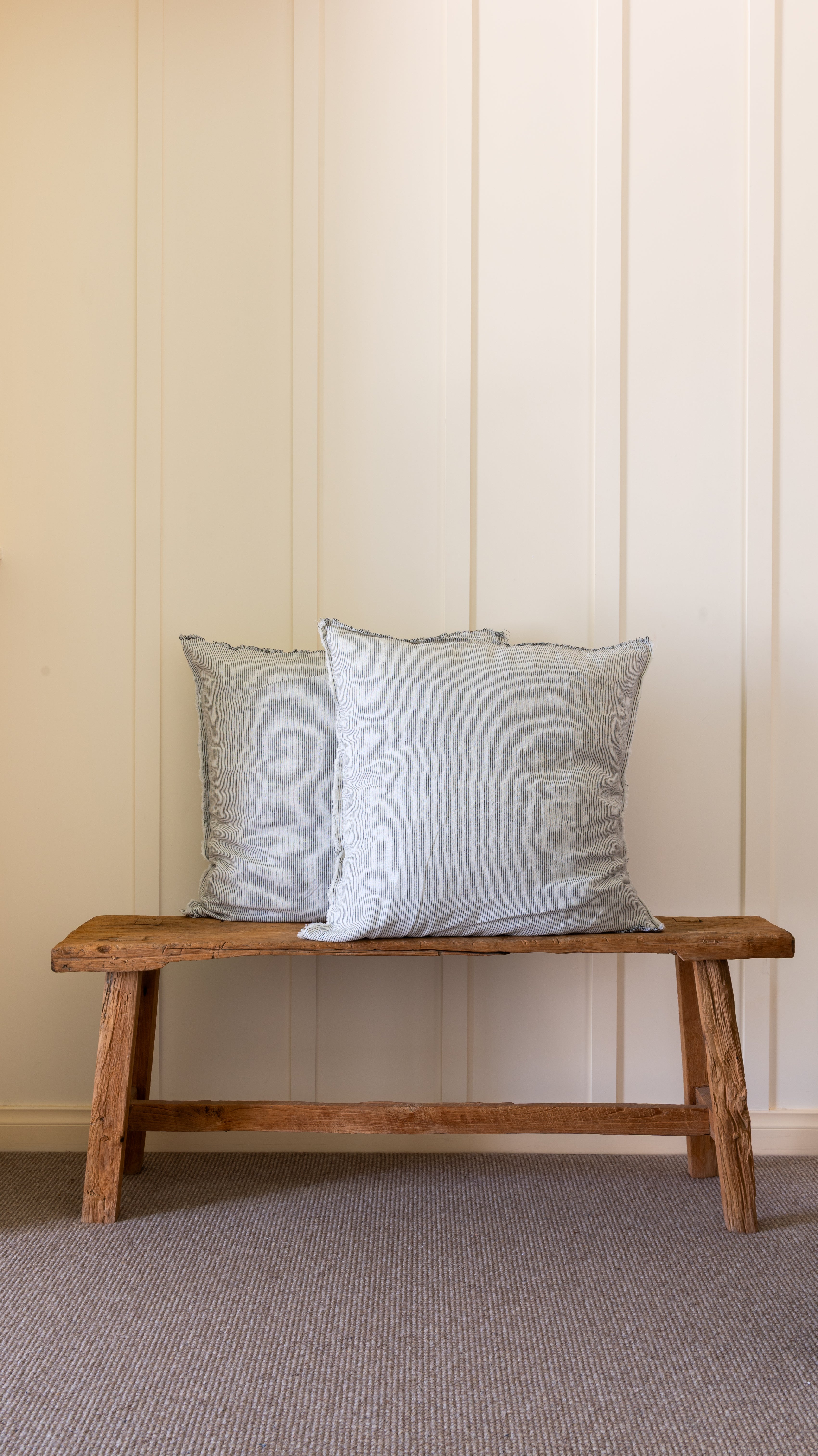 HAND-FRAYED EUROPEAN LINEN PILLOWCASE PAIR - INK PINSTRIPES