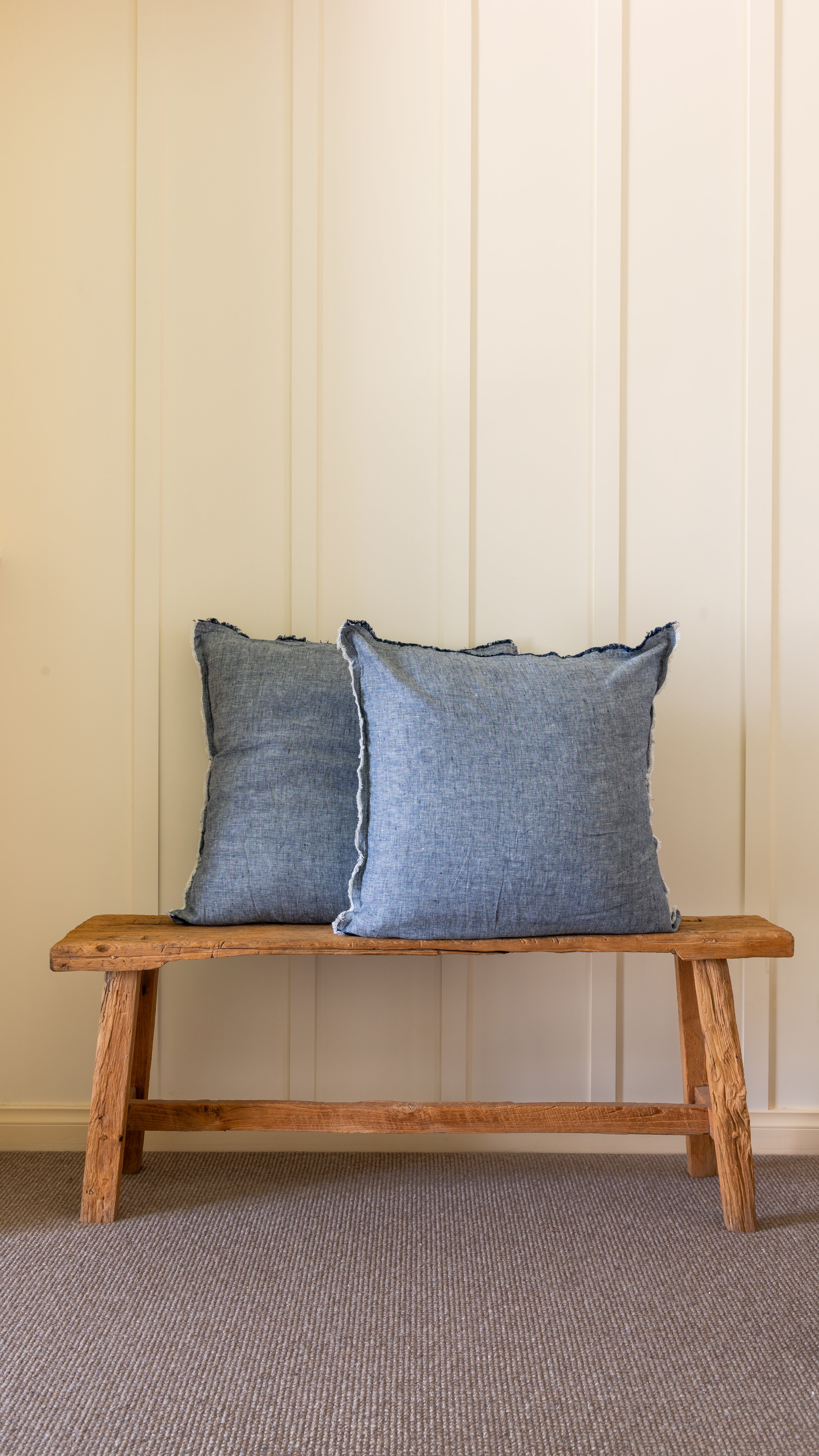 HAND-FRAYED EUROPEAN LINEN PILLOWCASE PAIR - DENIM CHAMBRAY