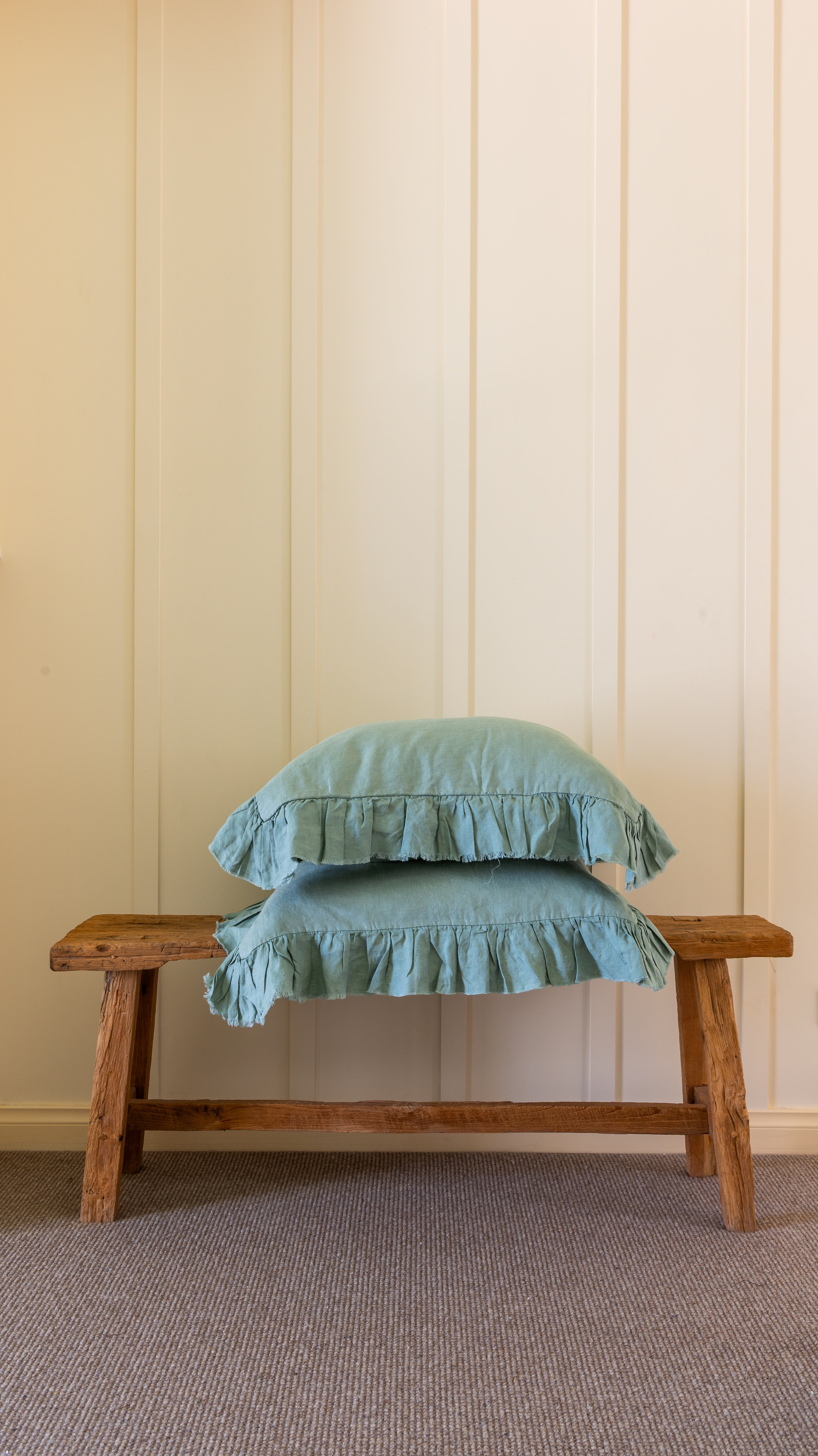RUFFLED EUROPEAN LINEN PILLOWCASE PAIR - SAGE