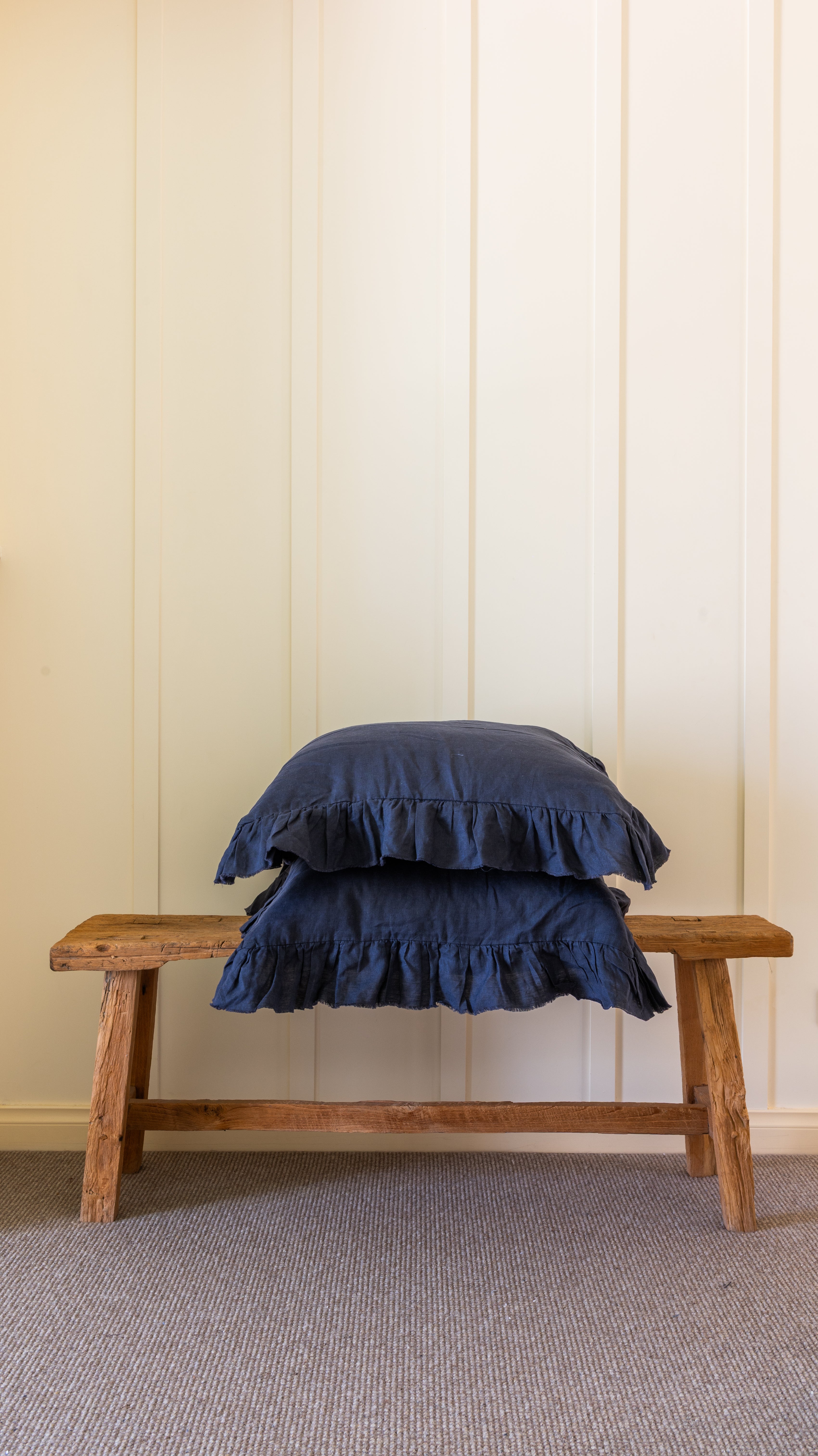 RUFFLED EUROPEAN LINEN PILLOWCASE PAIR - INDIGO