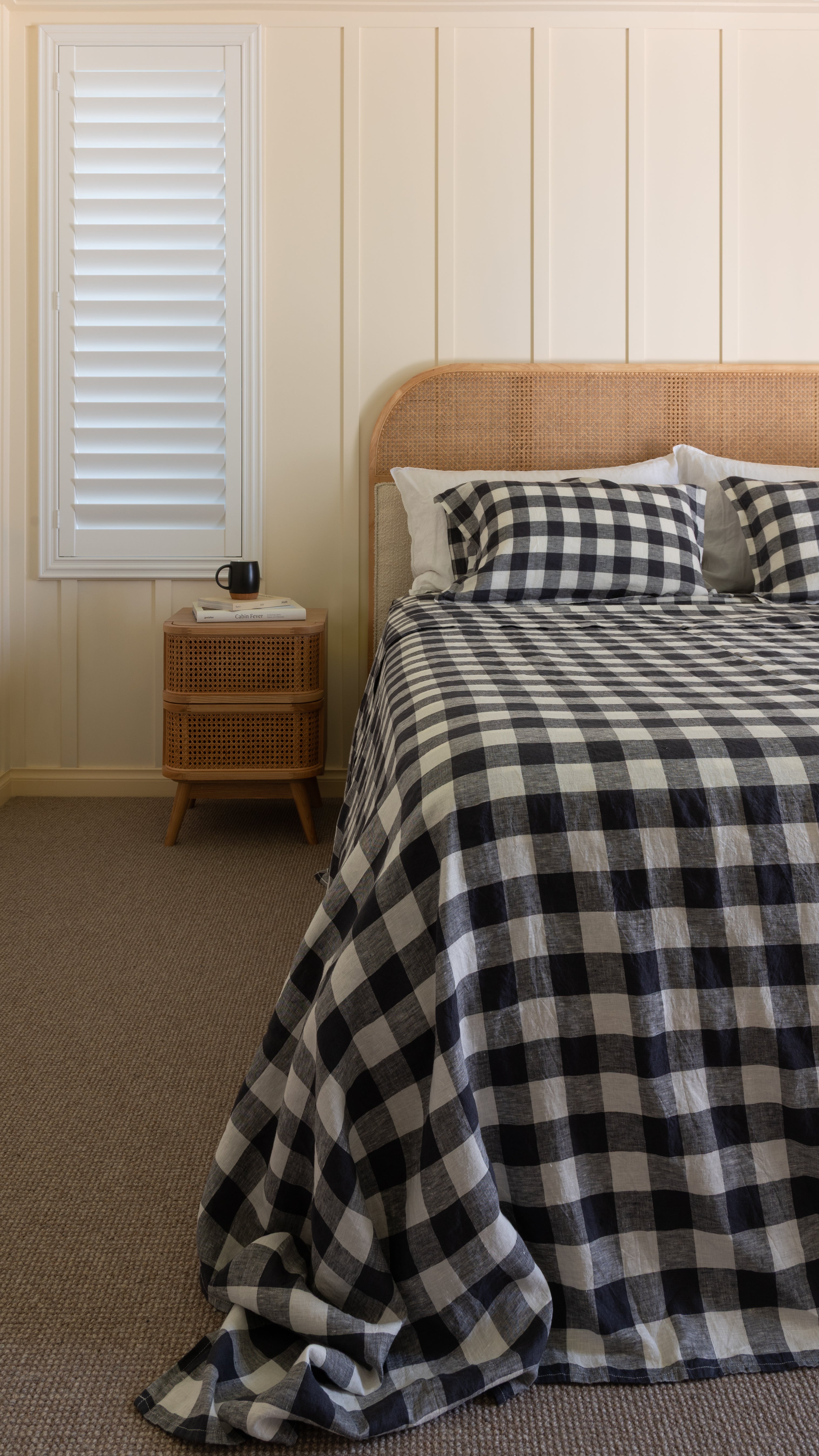 EUROPEAN FLAX LINEN FITTED SHEET - INDIGO BUFFALO CHECK