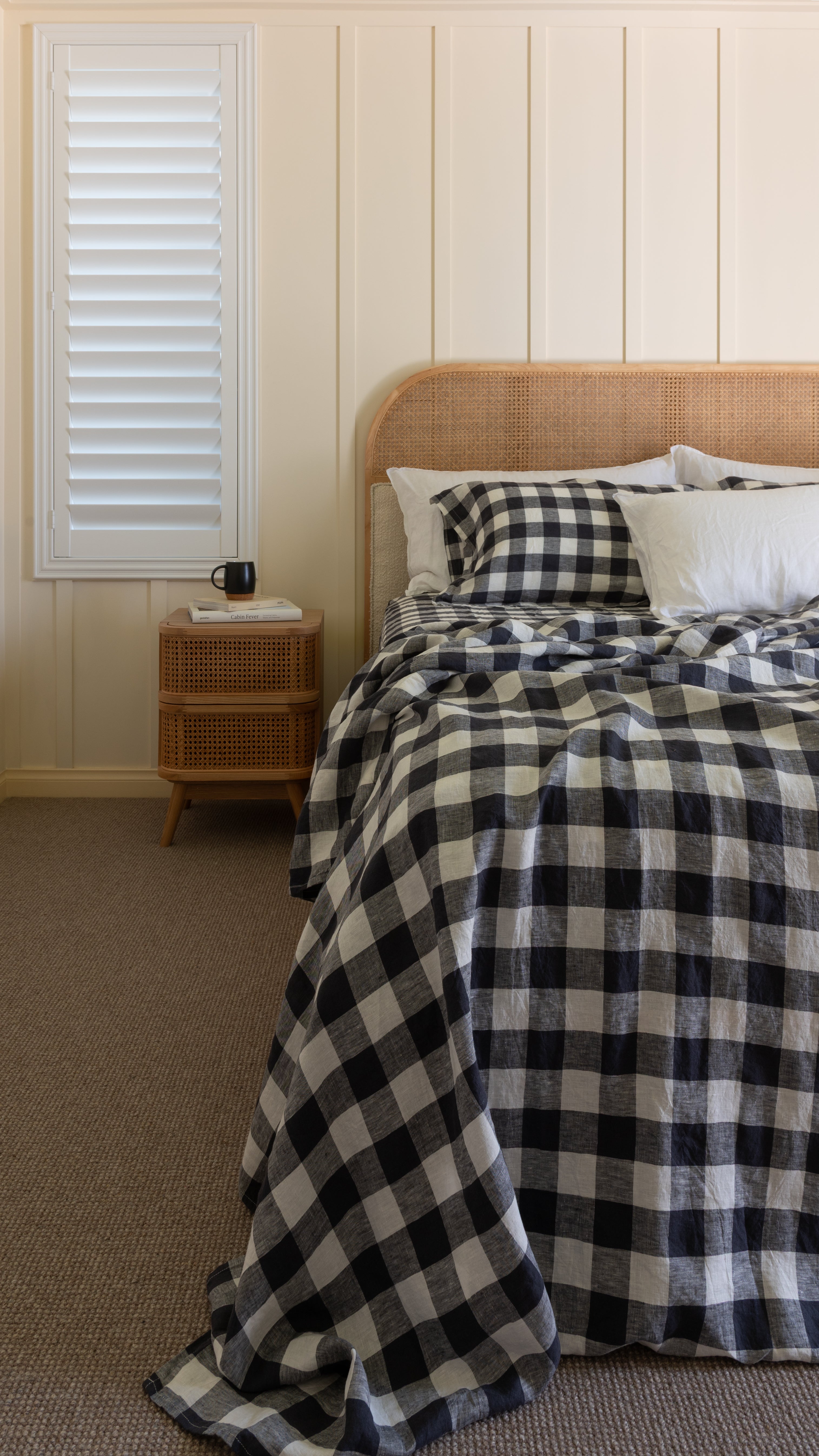 EUROPEAN FLAX LINEN FLAT SHEET - INDIGO BUFFALO CHECK