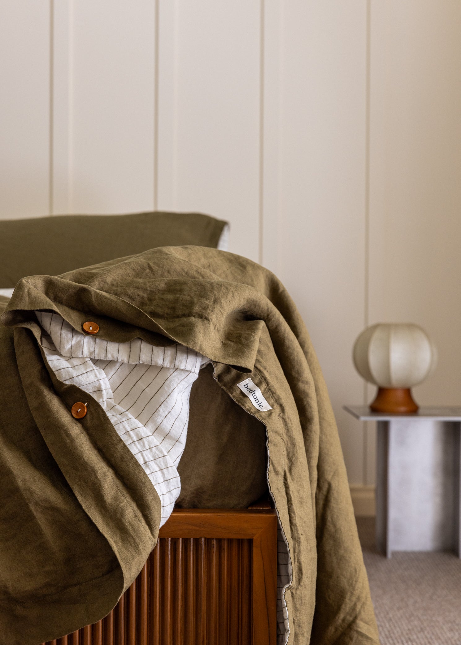 DUVET COVER SET - OLIVE + OLIVE PINSTRIPE REVERSIBLE