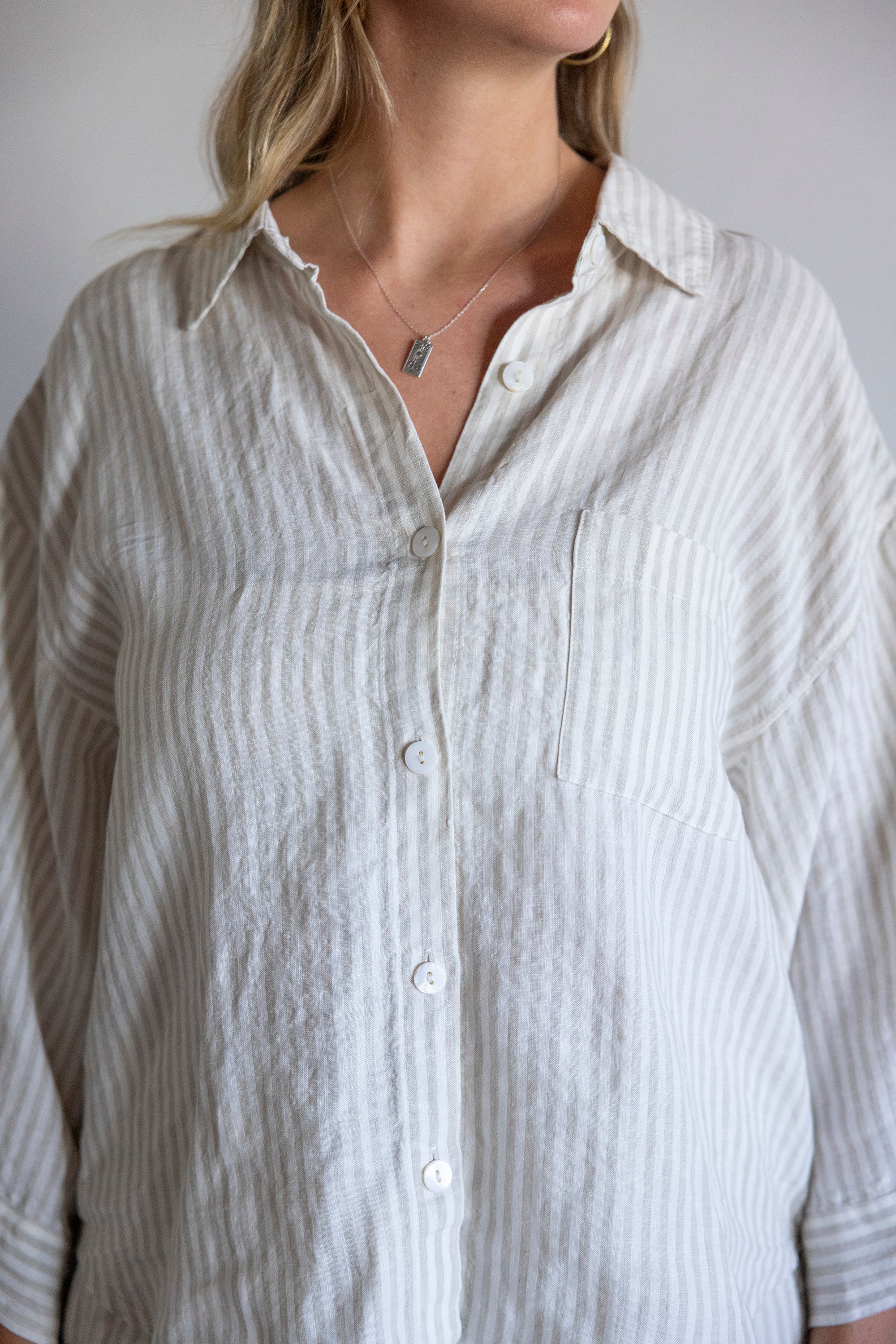 THE DREAMER - LINEN PYJAMA NATURAL STRIPES