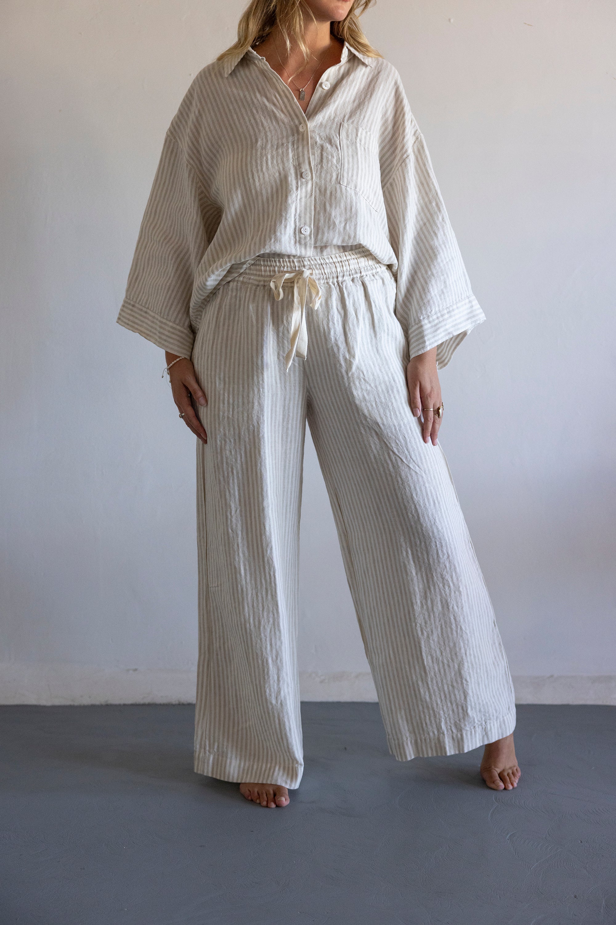 THE DREAMER - LINEN PYJAMA NATURAL STRIPES