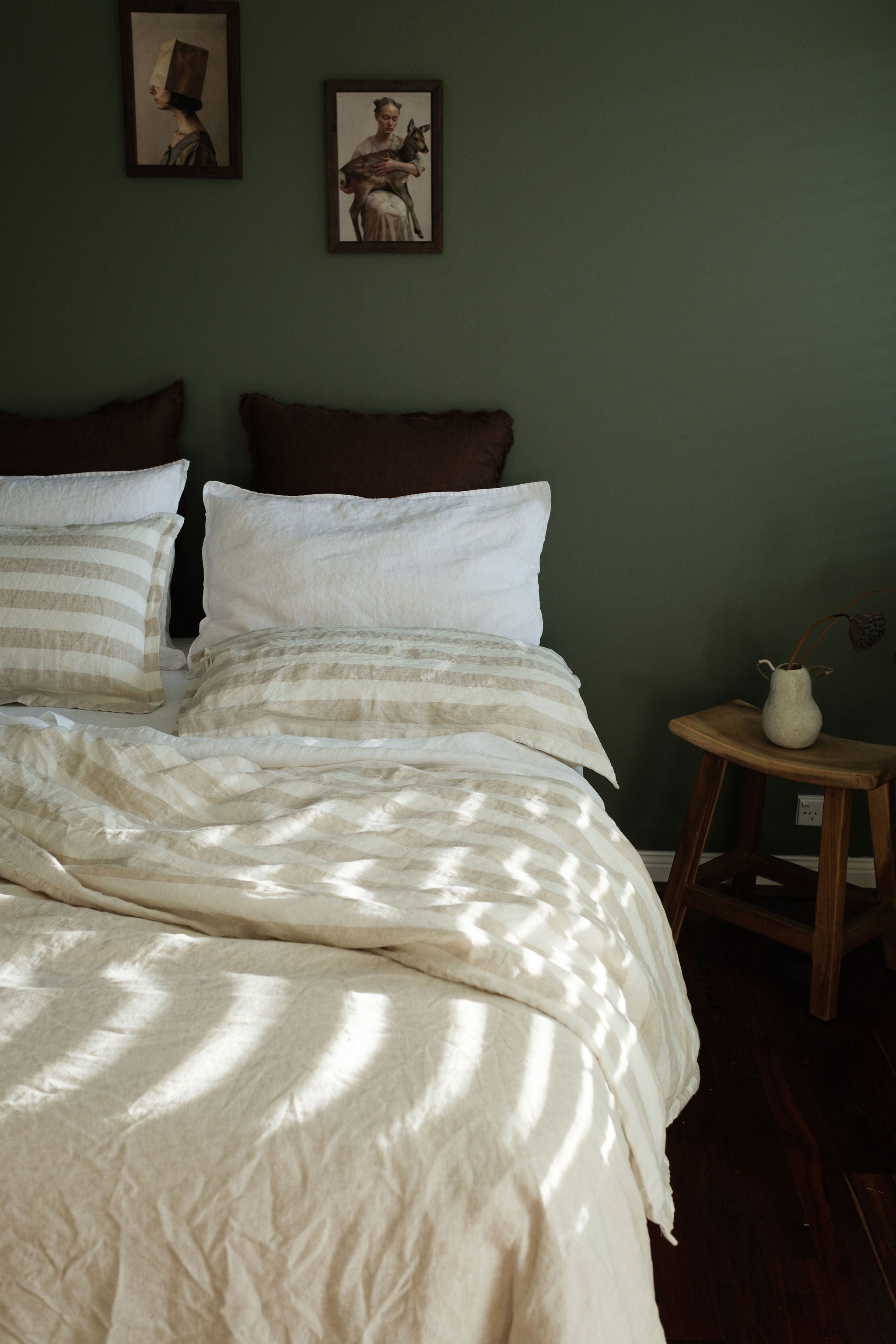 DUVET COVER SET - WIDE NATURAL STRIPE + NATURAL WOVEN REVERSIBLE