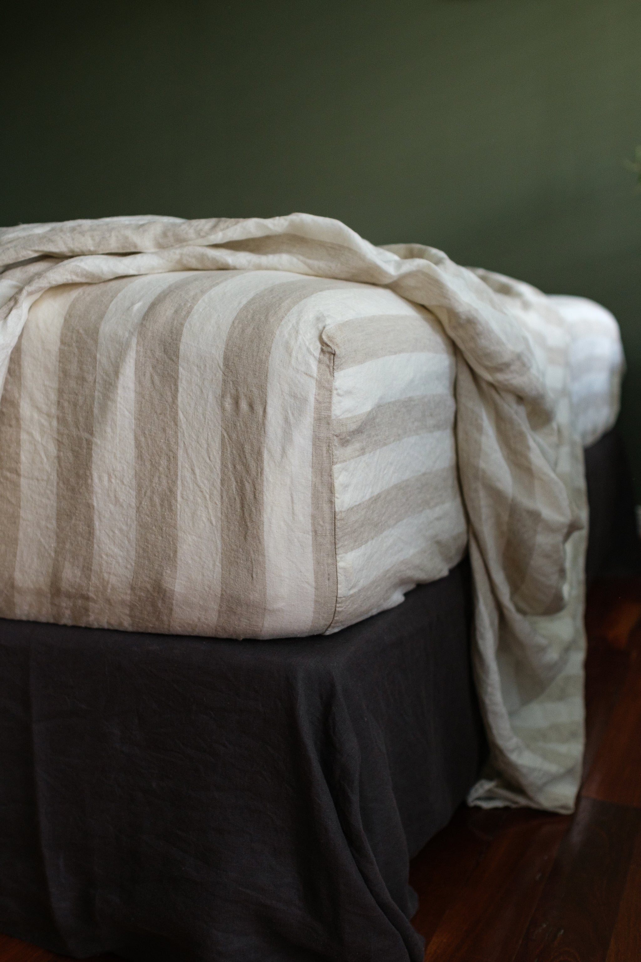 EUROPEAN FLAX LINEN FLAT SHEET - WIDE NATURAL STRIPE
