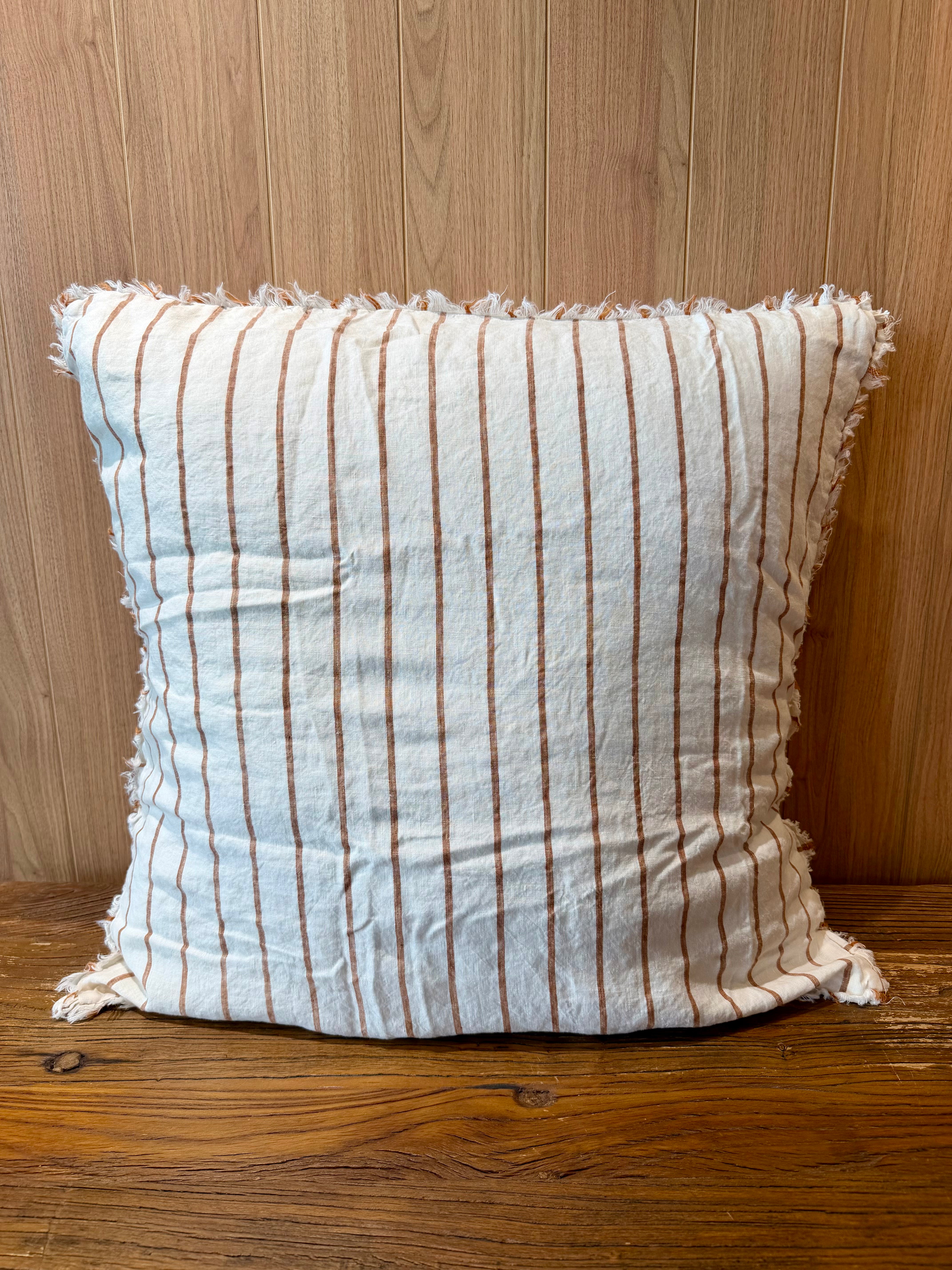 HAND-FRAYED EUROPEAN LINEN PILLOWCASE PAIR - GINGER STRIPES