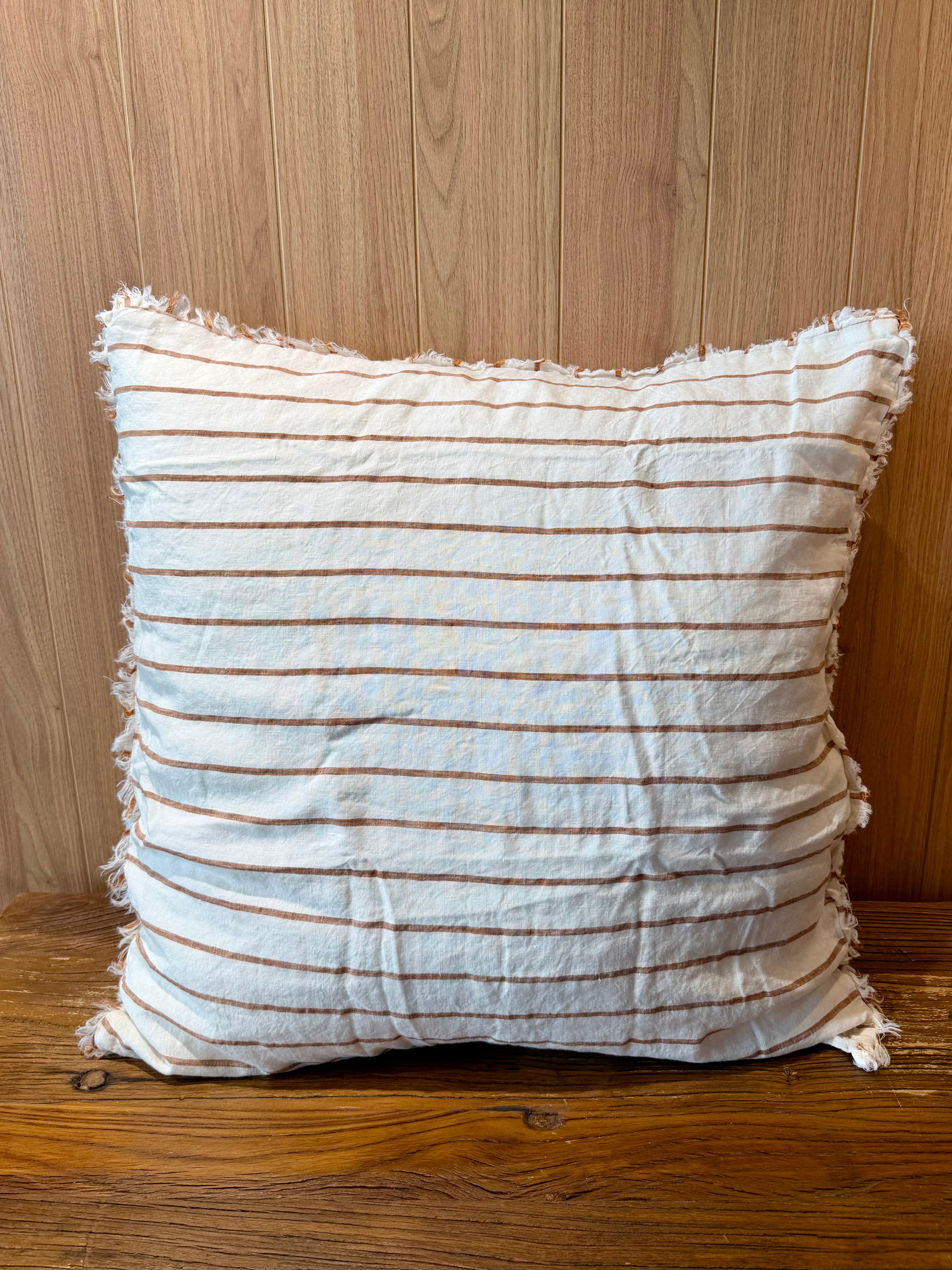 HAND-FRAYED EUROPEAN LINEN PILLOWCASE PAIR - GINGER STRIPES
