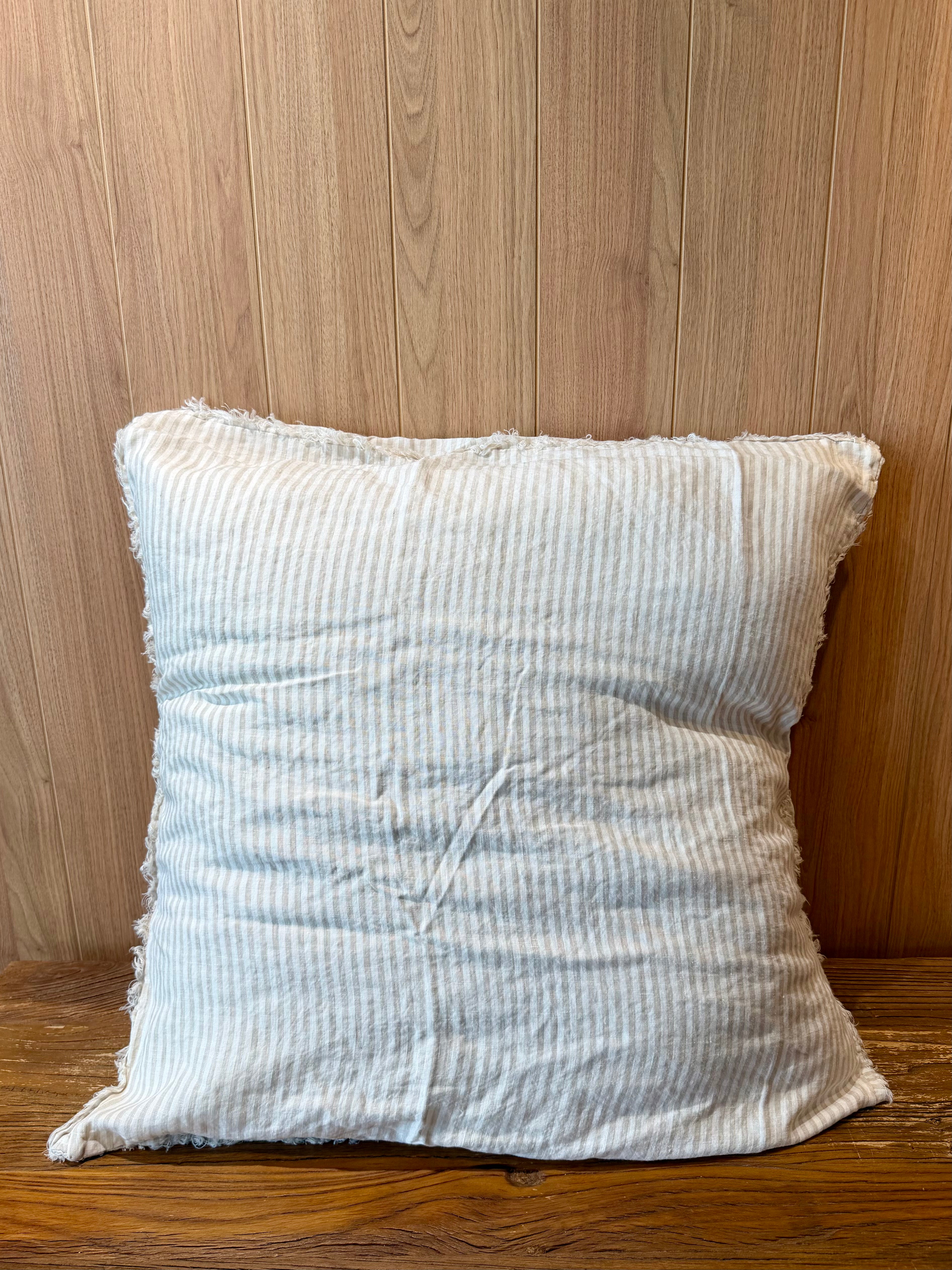 HAND-FRAYED EUROPEAN LINEN PILLOWCASE PAIR - NATURAL STRIPES