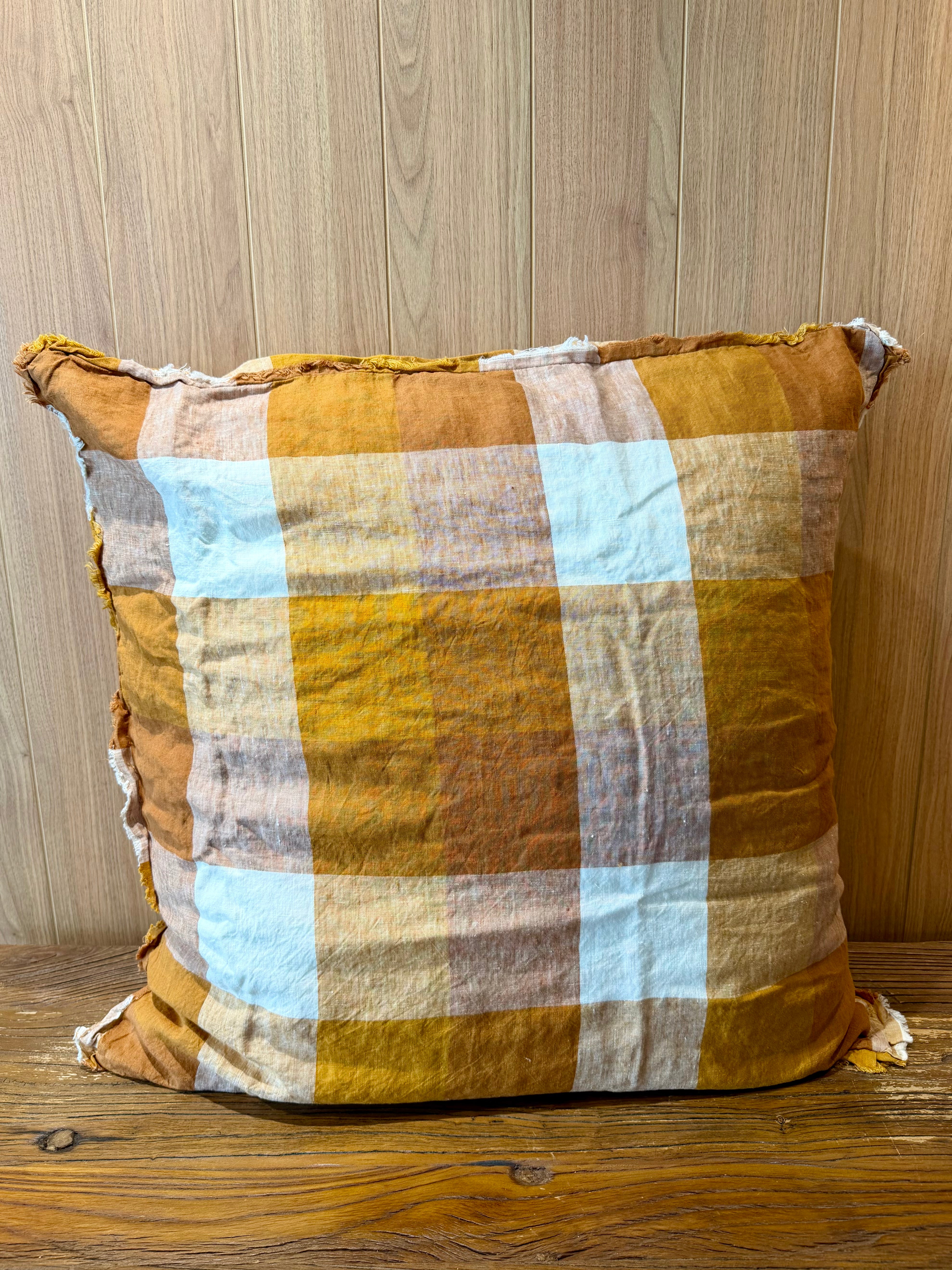 HAND-FRAYED EUROPEAN LINEN PILLOWCASE PAIR - TERRACOTTA CHECKS
