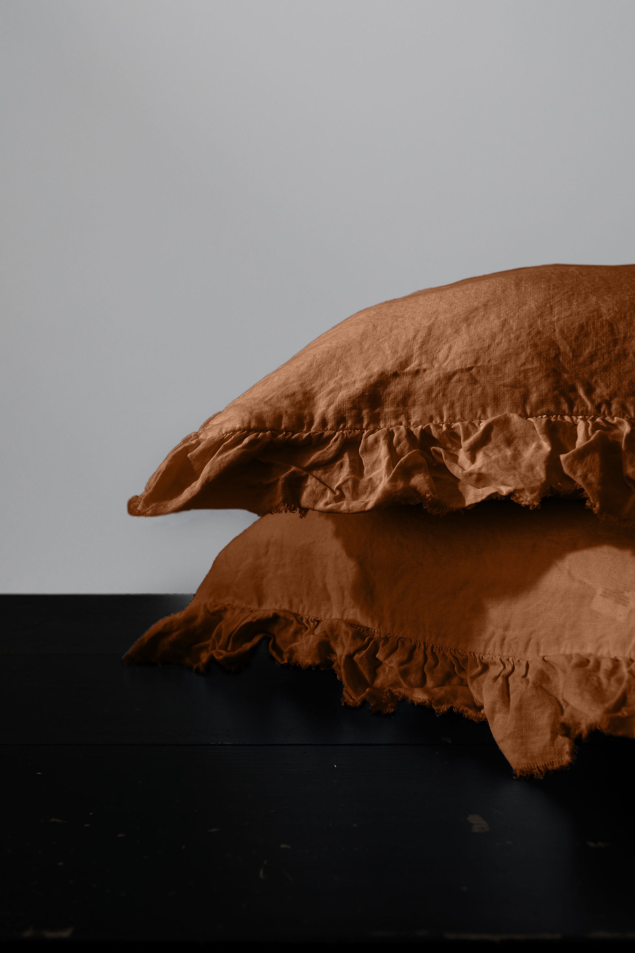 RUFFLED EUROPEAN LINEN PILLOWCASE PAIR - TERRACOTTA