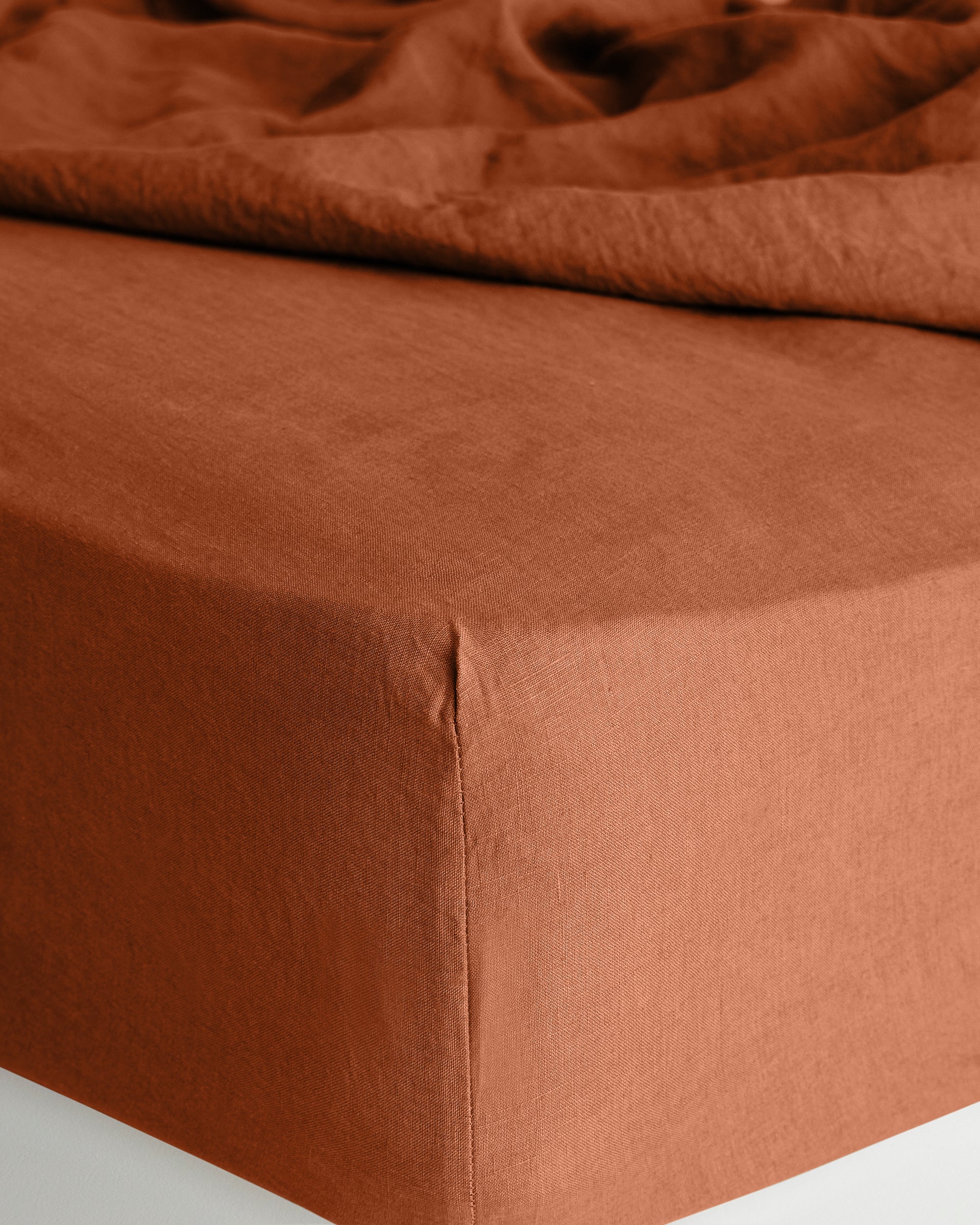 EUROPEAN FLAX LINEN FITTED SHEET - TERRACOTTA