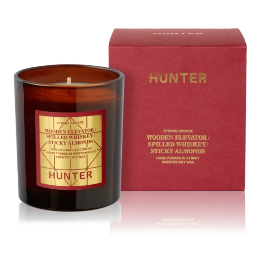 HUNTER CANDLE - STRAND ARCADE: Wooden Elevator, Spilled Whiskey, Sticky Almonds