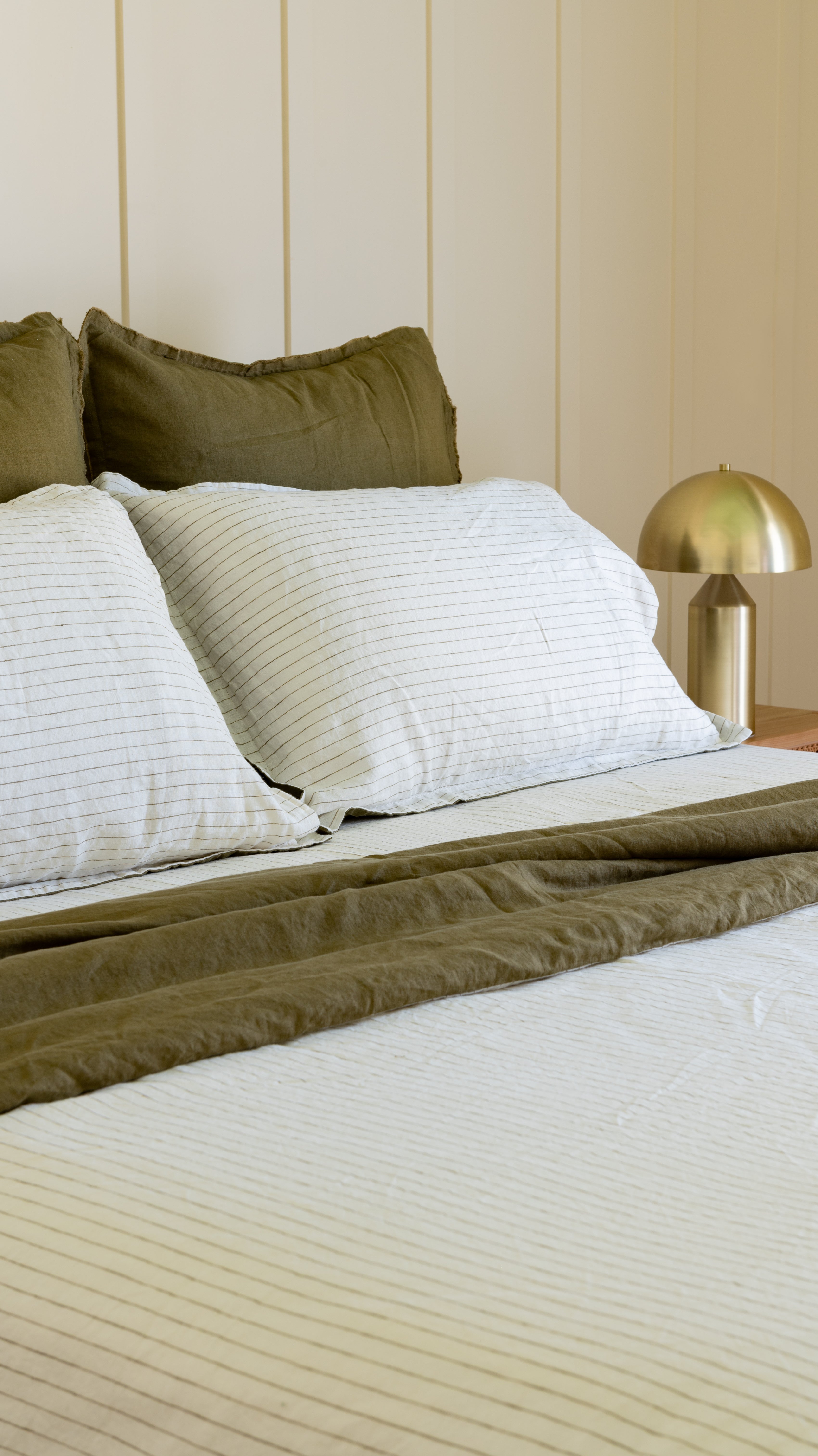 DUVET COVER SET - OLIVE + OLIVE PINSTRIPE REVERSIBLE