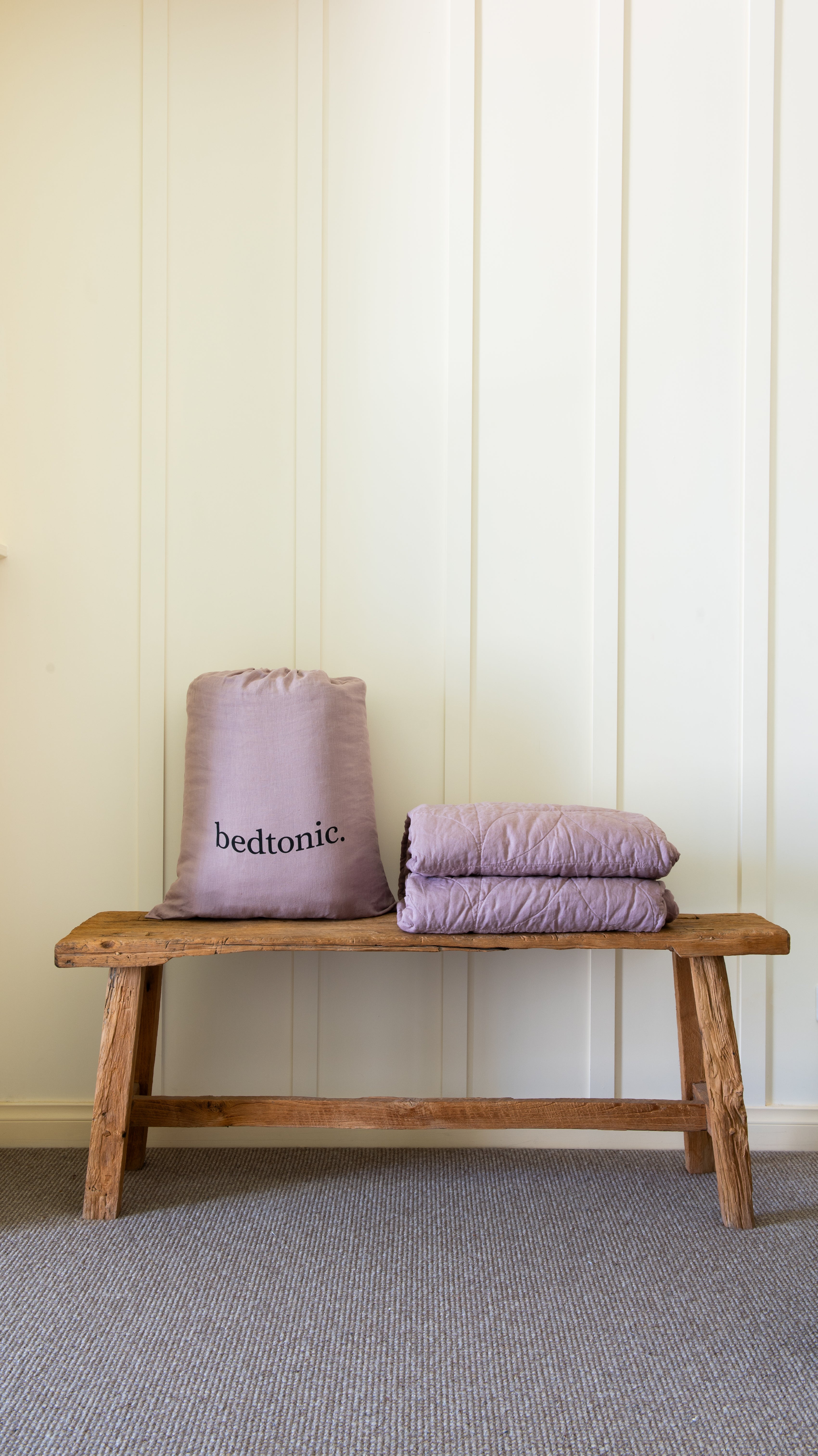 CIRCLE STITCHED FLAX LINEN BLANKET - DUSKY ROSE