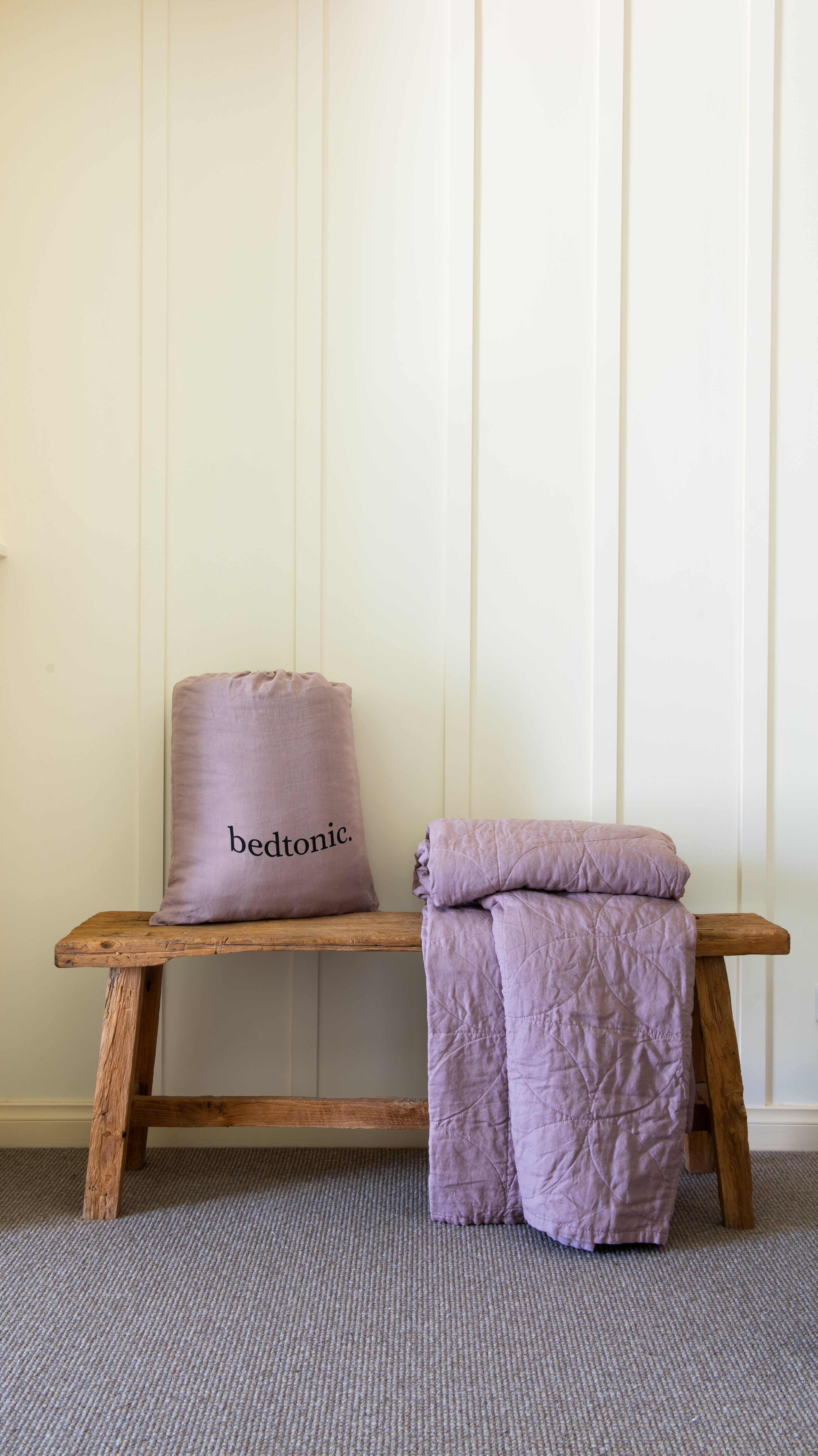 CIRCLE STITCHED FLAX LINEN BLANKET - DUSKY ROSE