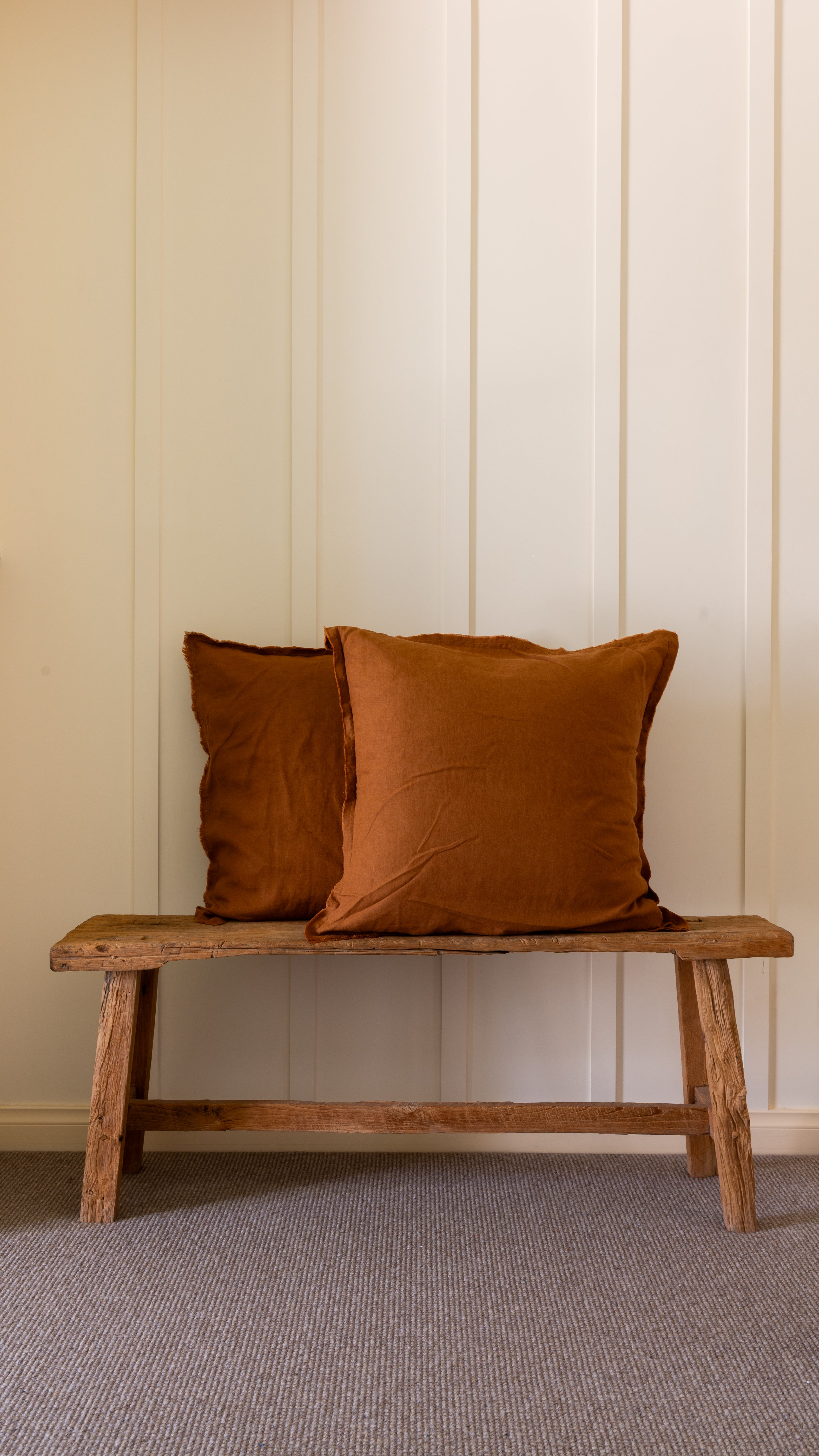 HAND-FRAYED EUROPEAN LINEN PILLOWCASE PAIR - TERRACOTTA