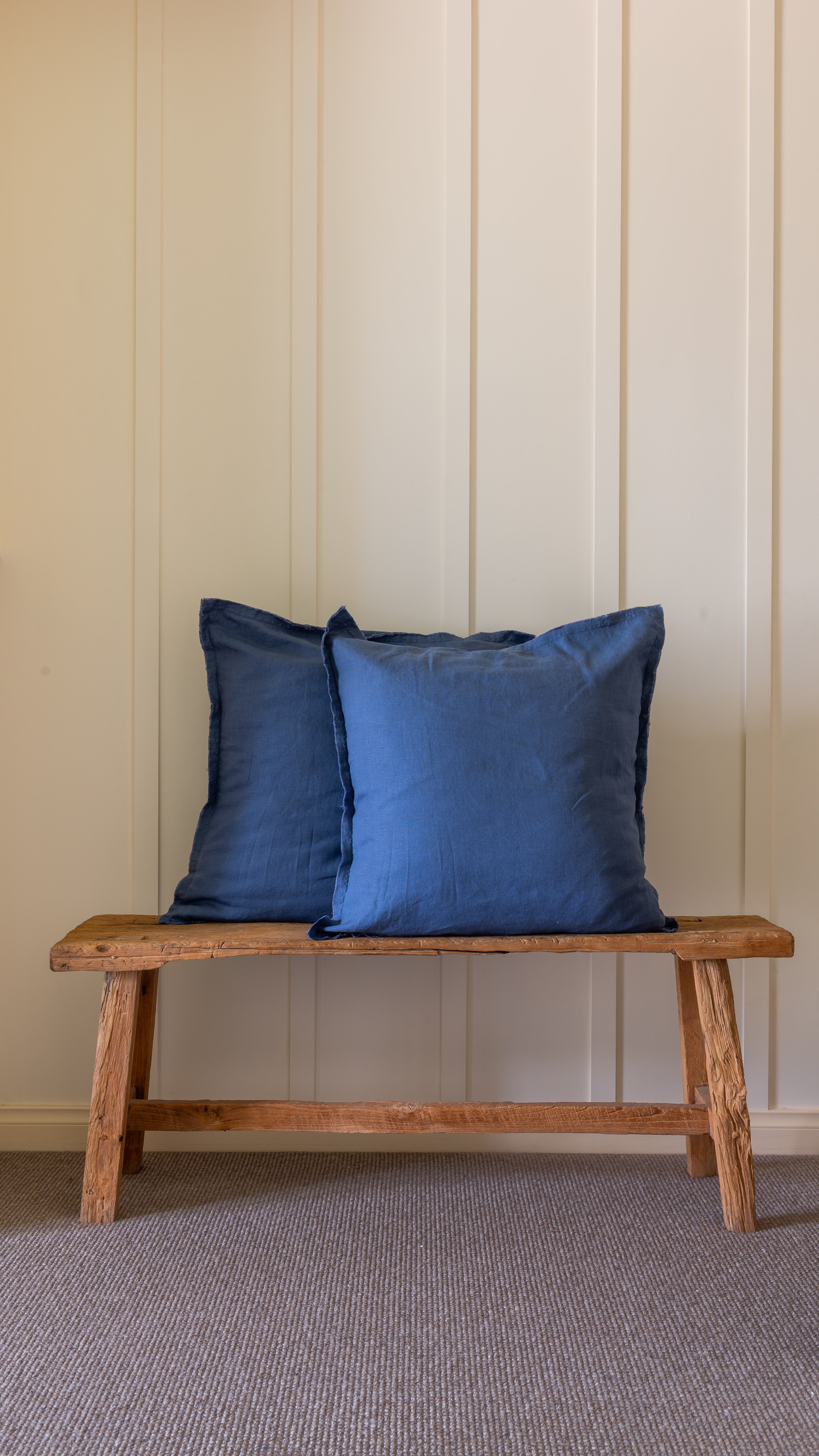 HAND-FRAYED EUROPEAN LINEN PILLOWCASE PAIR - DENIM BLUE