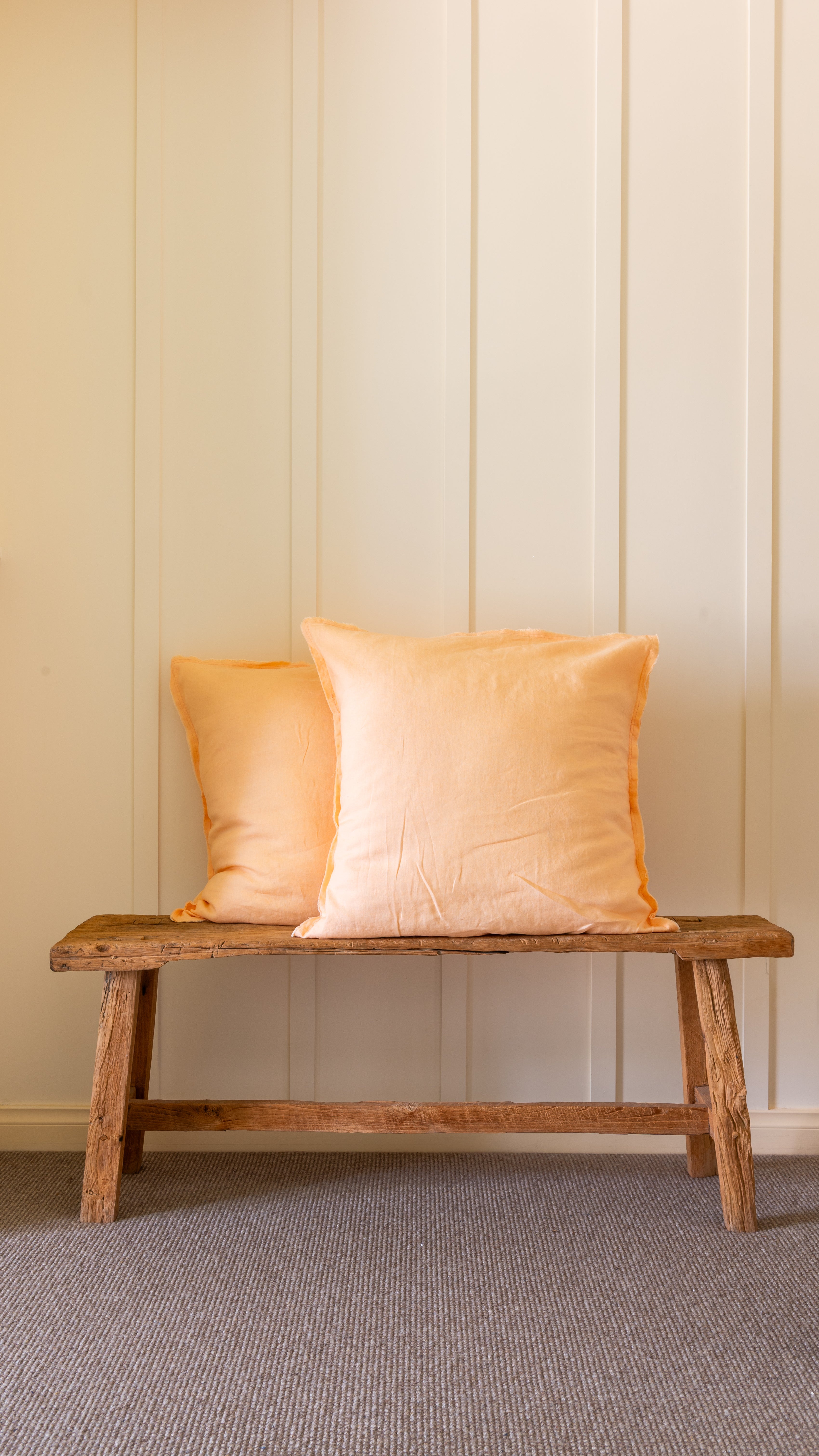 HAND-FRAYED EUROPEAN LINEN PILLOWCASE PAIR - PEACH