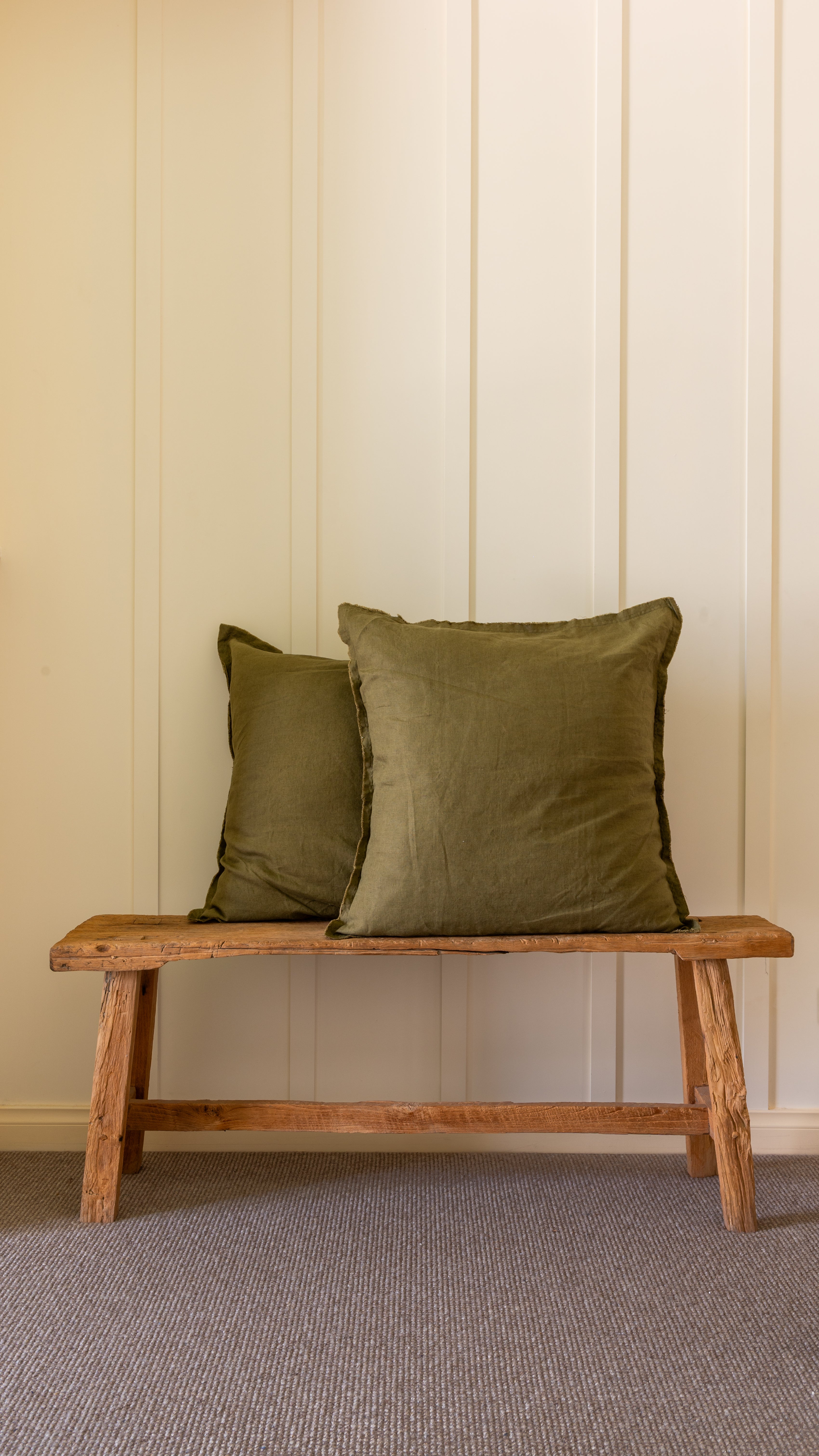 HAND-FRAYED EUROPEAN LINEN PILLOWCASE PAIR - OLIVE