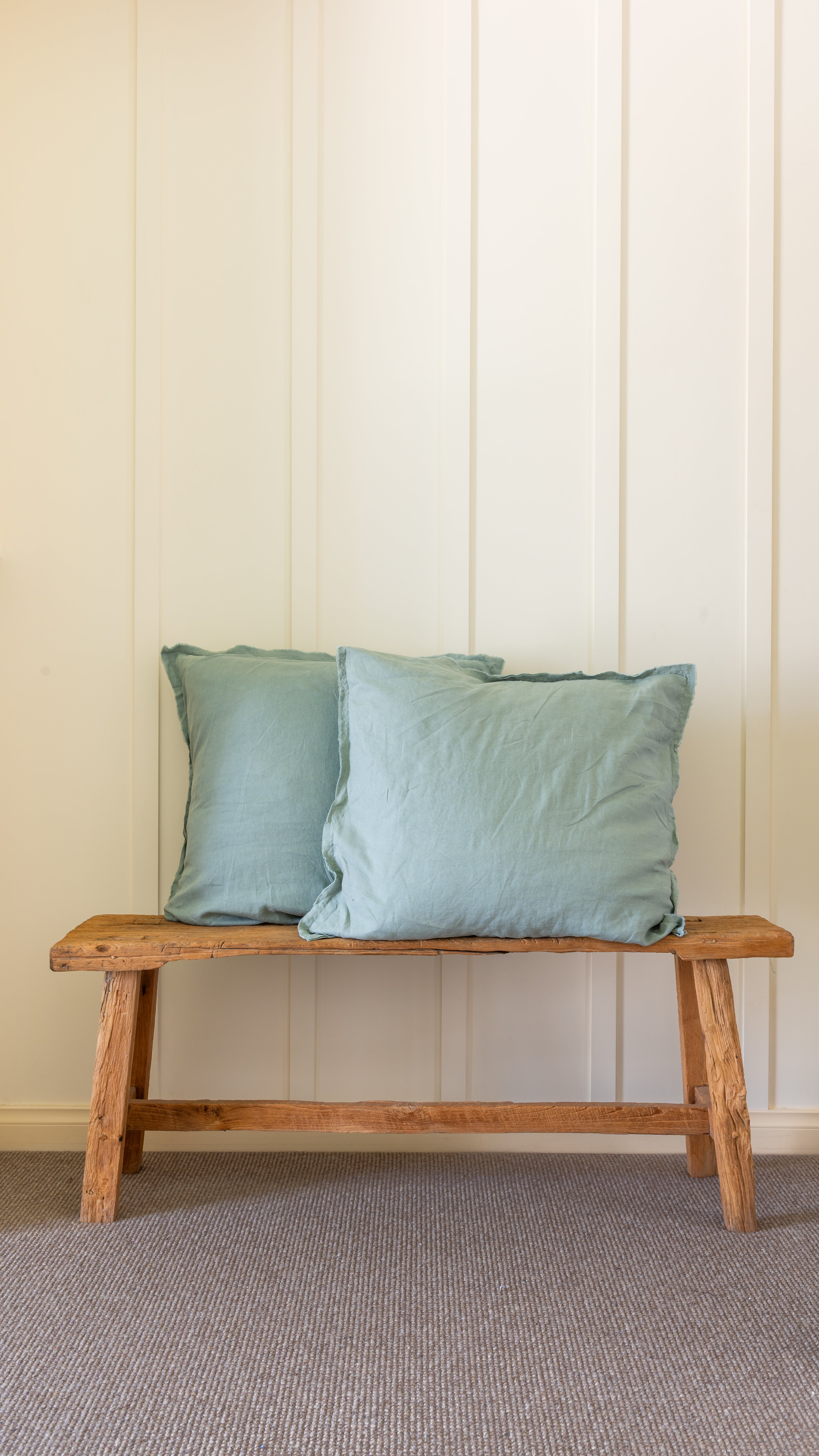 HAND-FRAYED EUROPEAN LINEN PILLOWCASE PAIR - SAGE