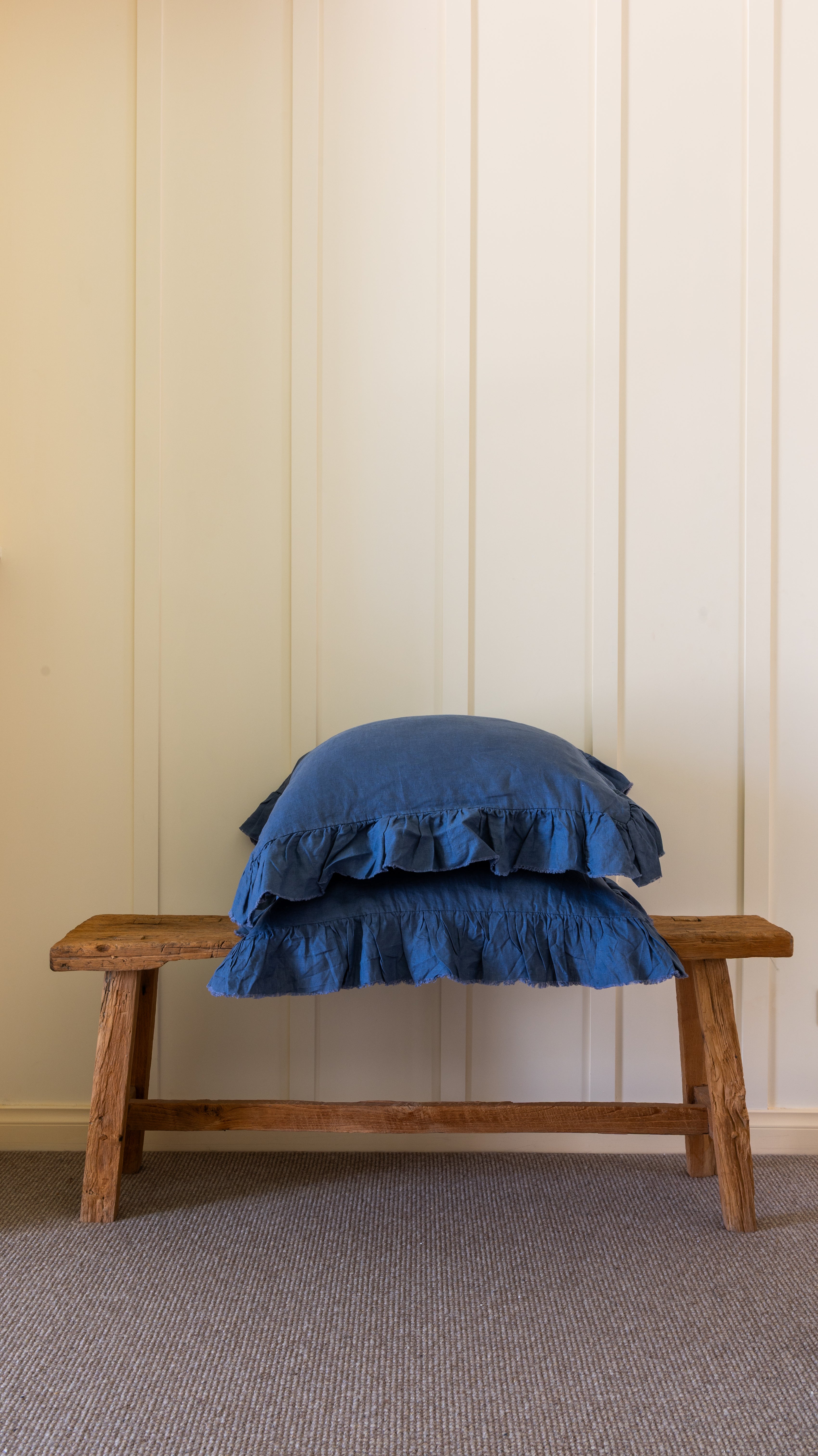 RUFFLED EUROPEAN LINEN PILLOWCASE PAIR - DENIM BLUE