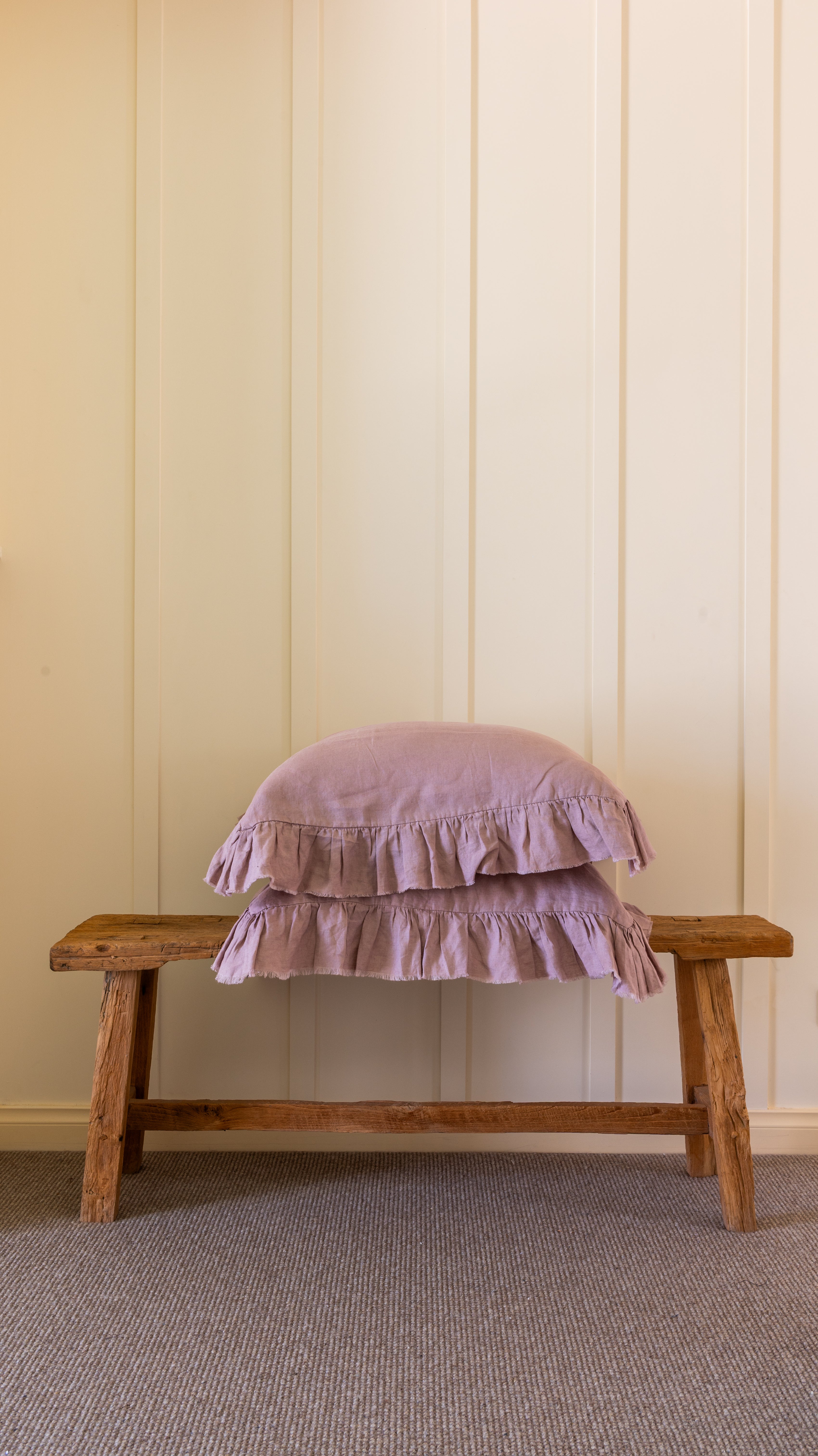 RUFFLED EUROPEAN LINEN PILLOWCASE PAIR - DUSKY ROSE
