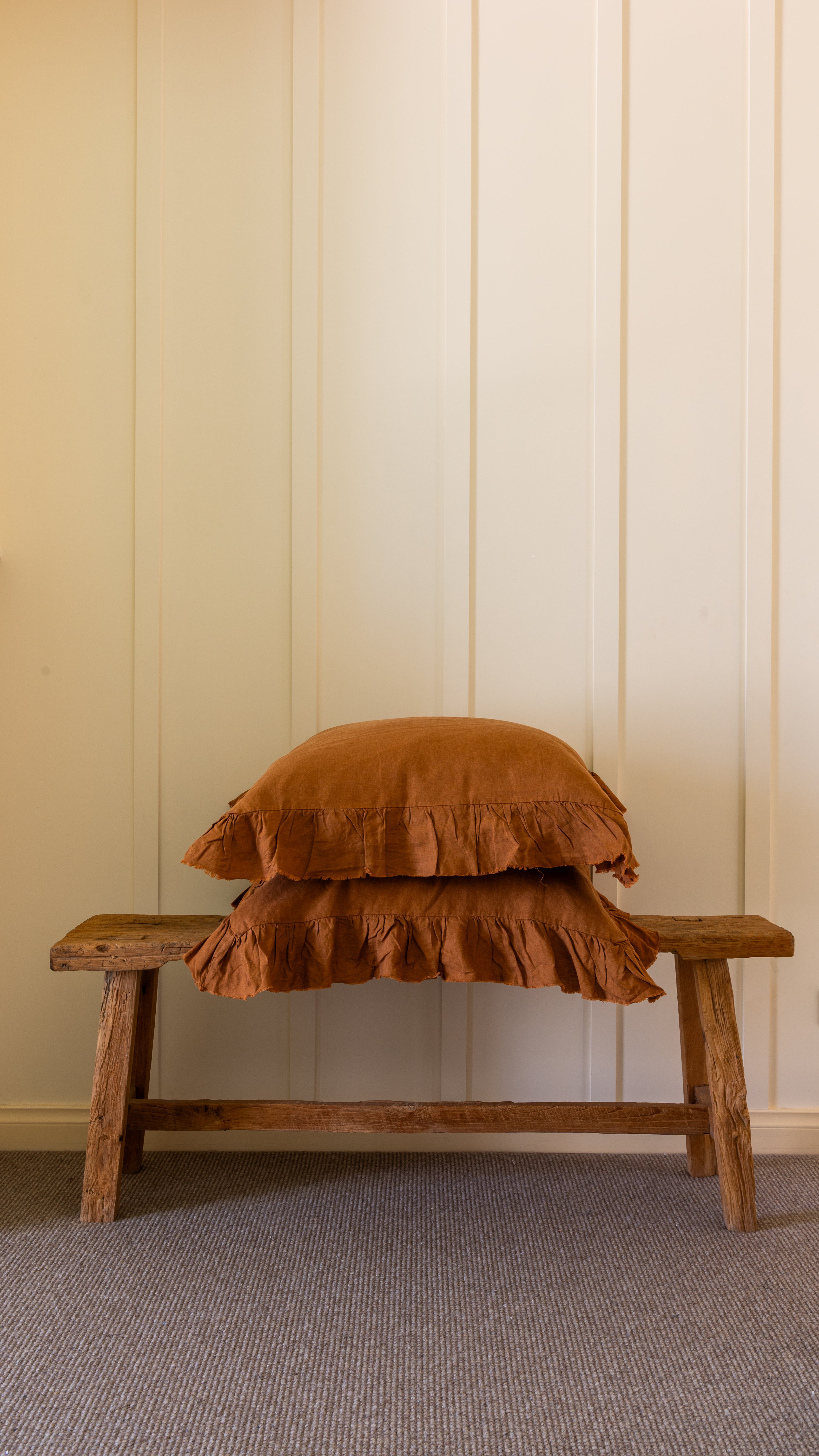 RUFFLED EUROPEAN LINEN PILLOWCASE PAIR - TERRACOTTA