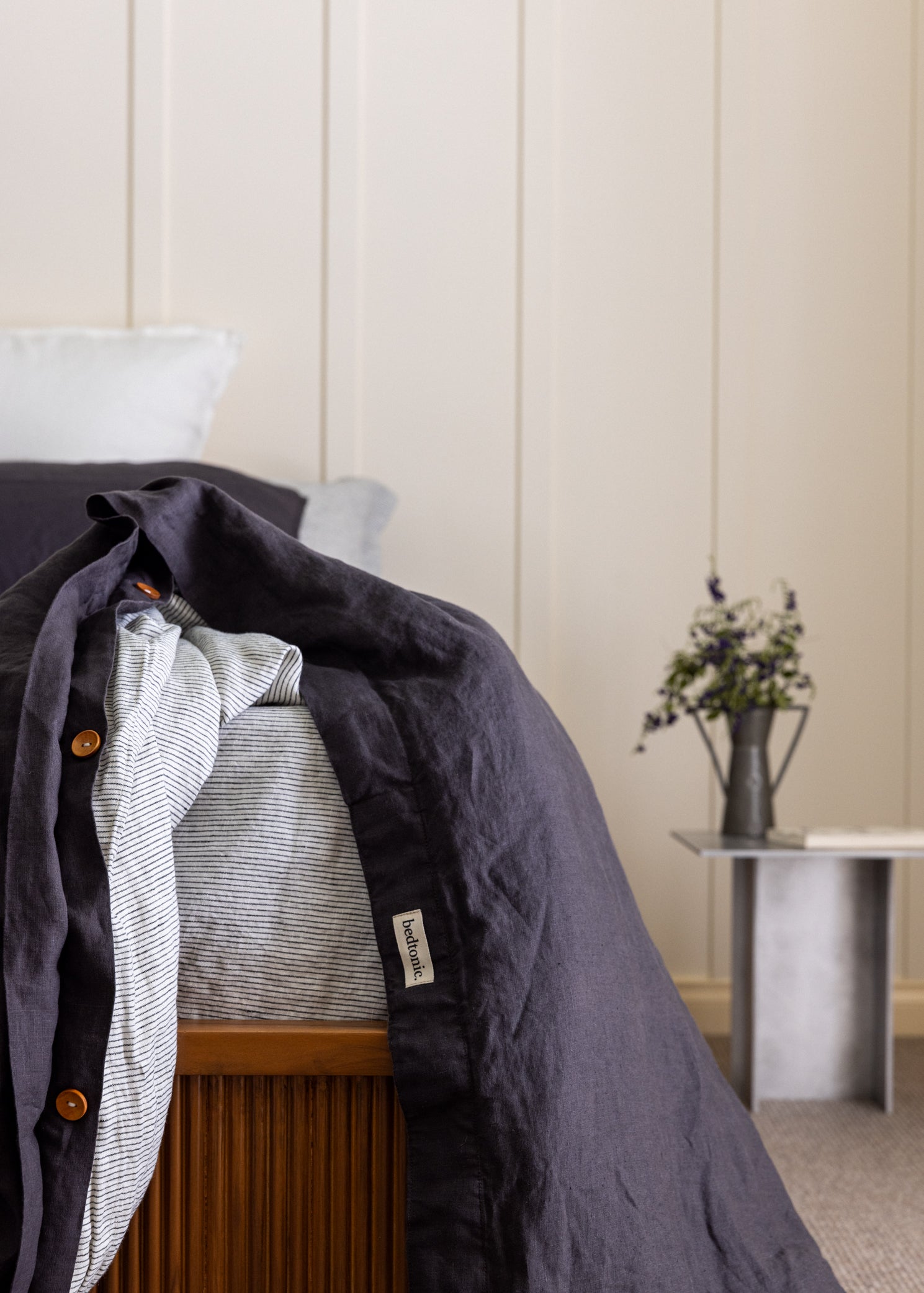 DUVET COVER SET - CHARCOAL + INK PINSTRIPE