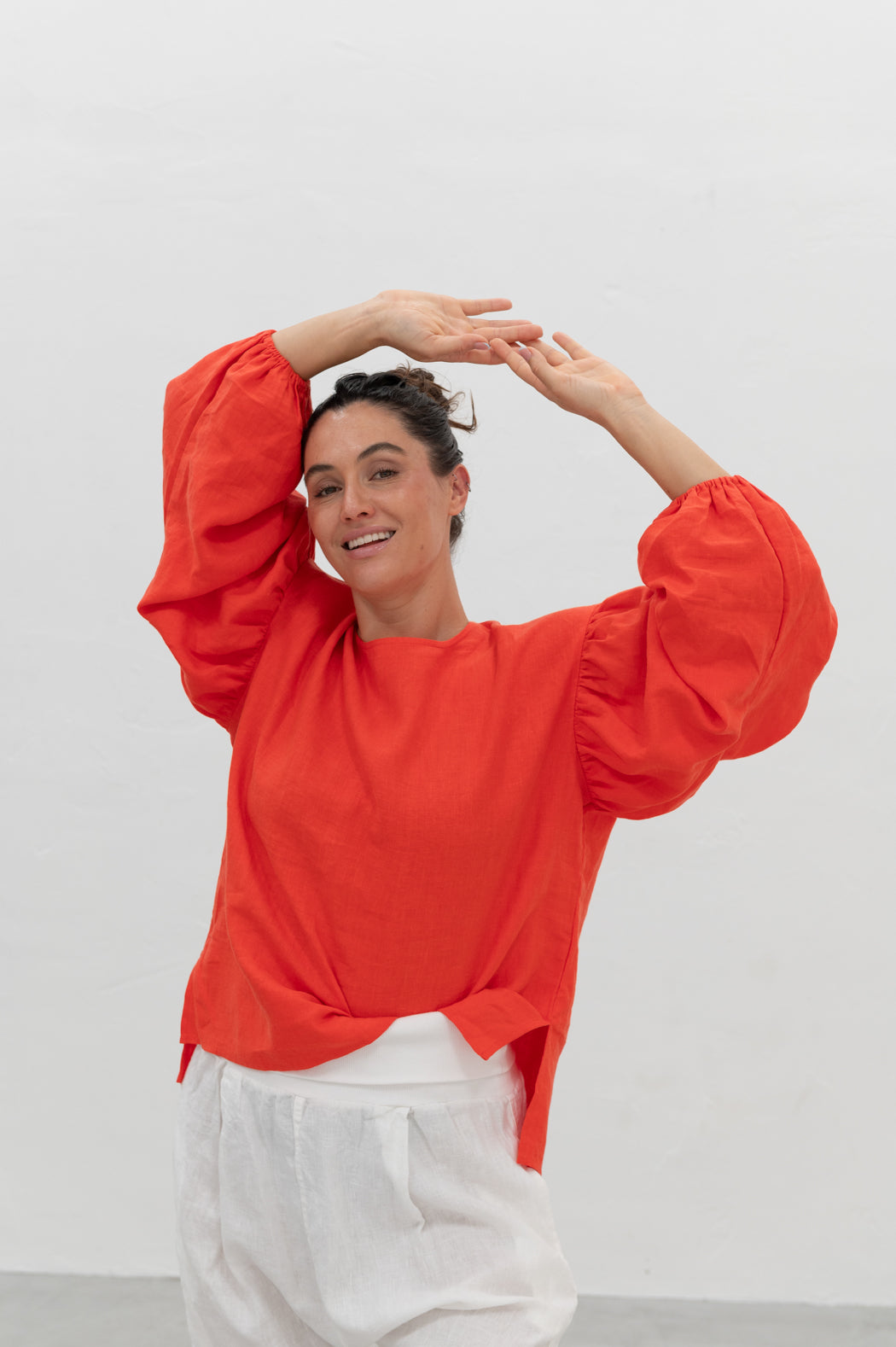 HARRIET BILLOW SLEEVE BLOUSE TANGERINE