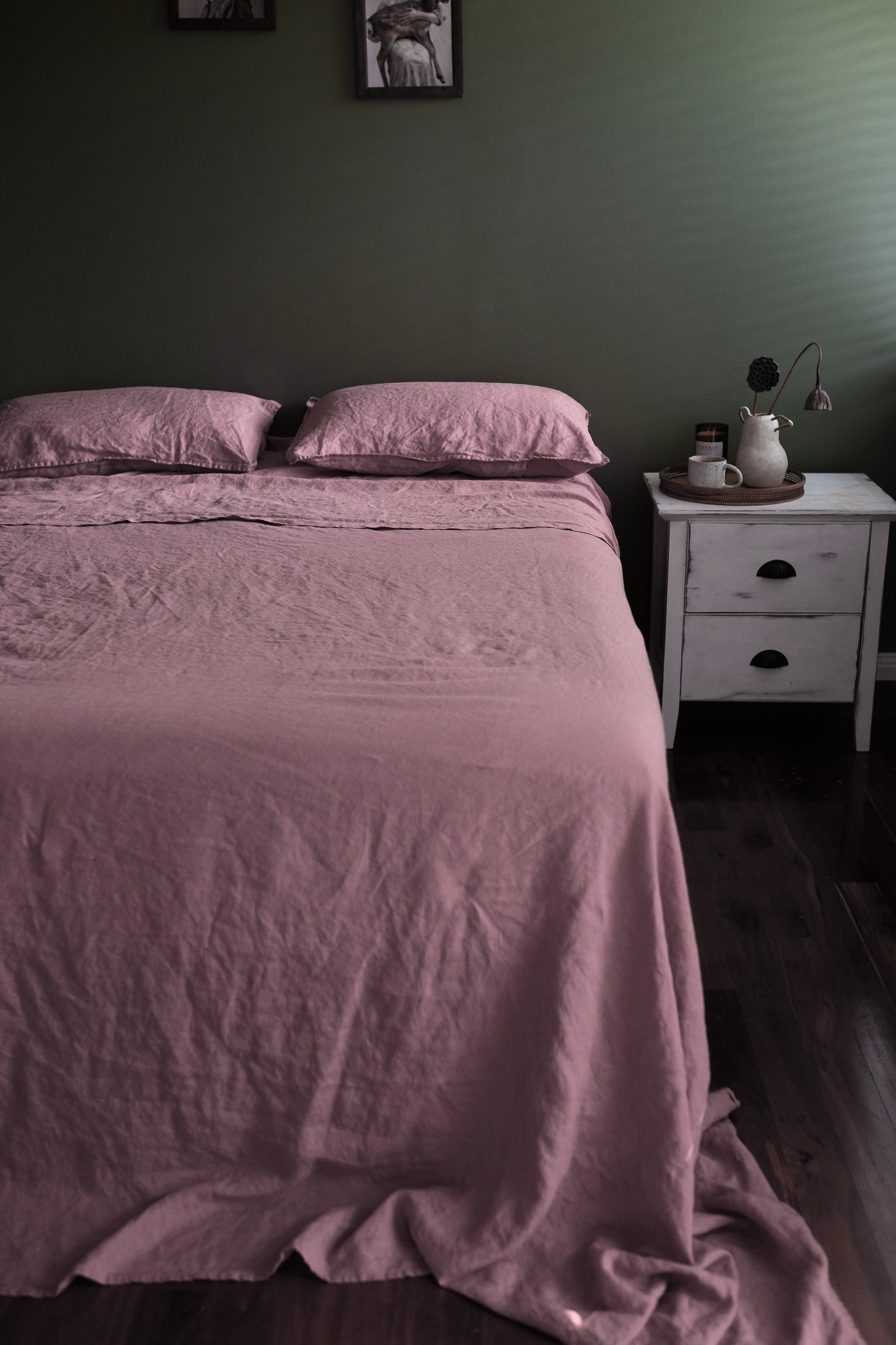 EUROPEAN FLAX LINEN FITTED SHEET - DUSKY ROSE