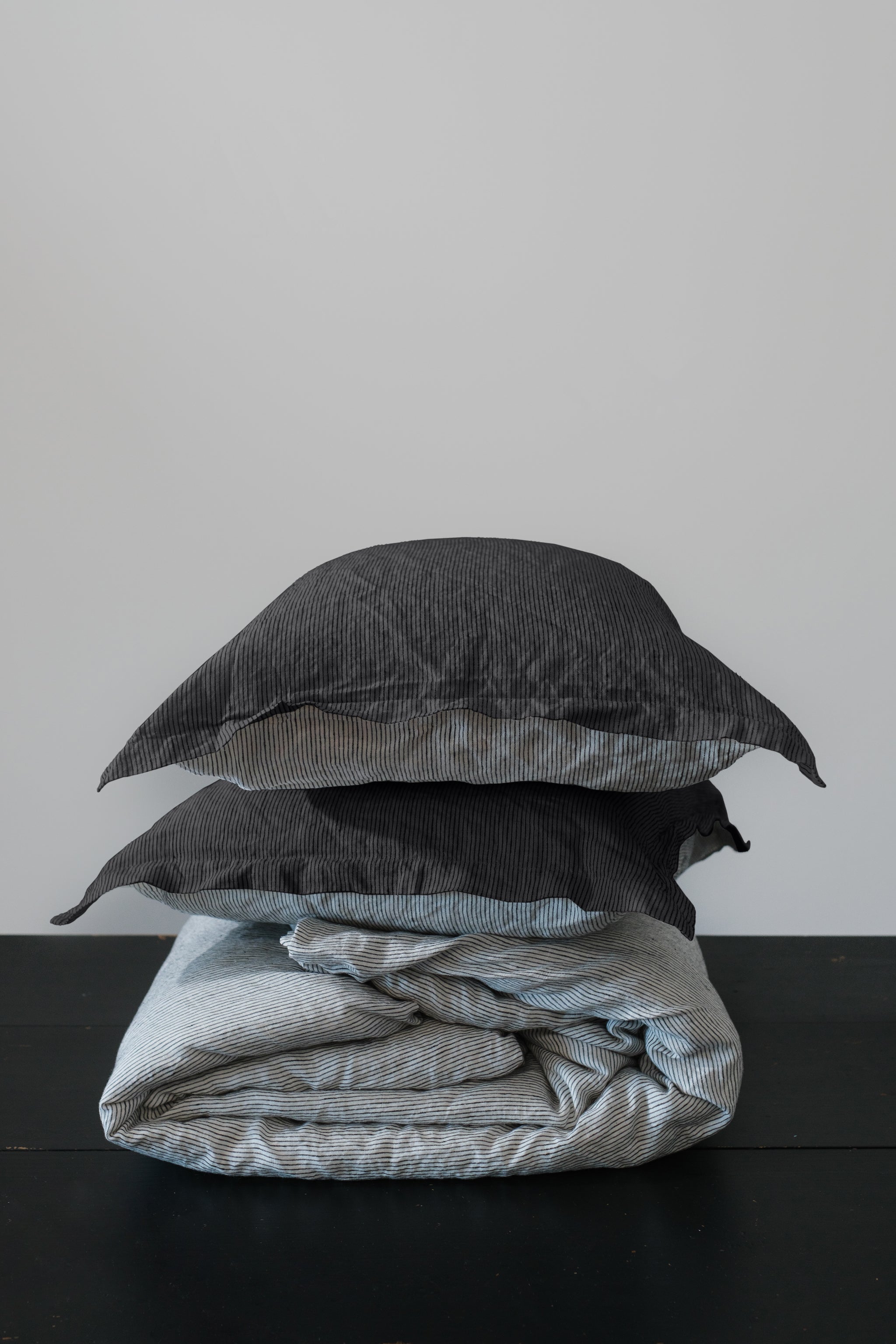 DUVET COVER SET - CHARCOAL + INK PINSTRIPE