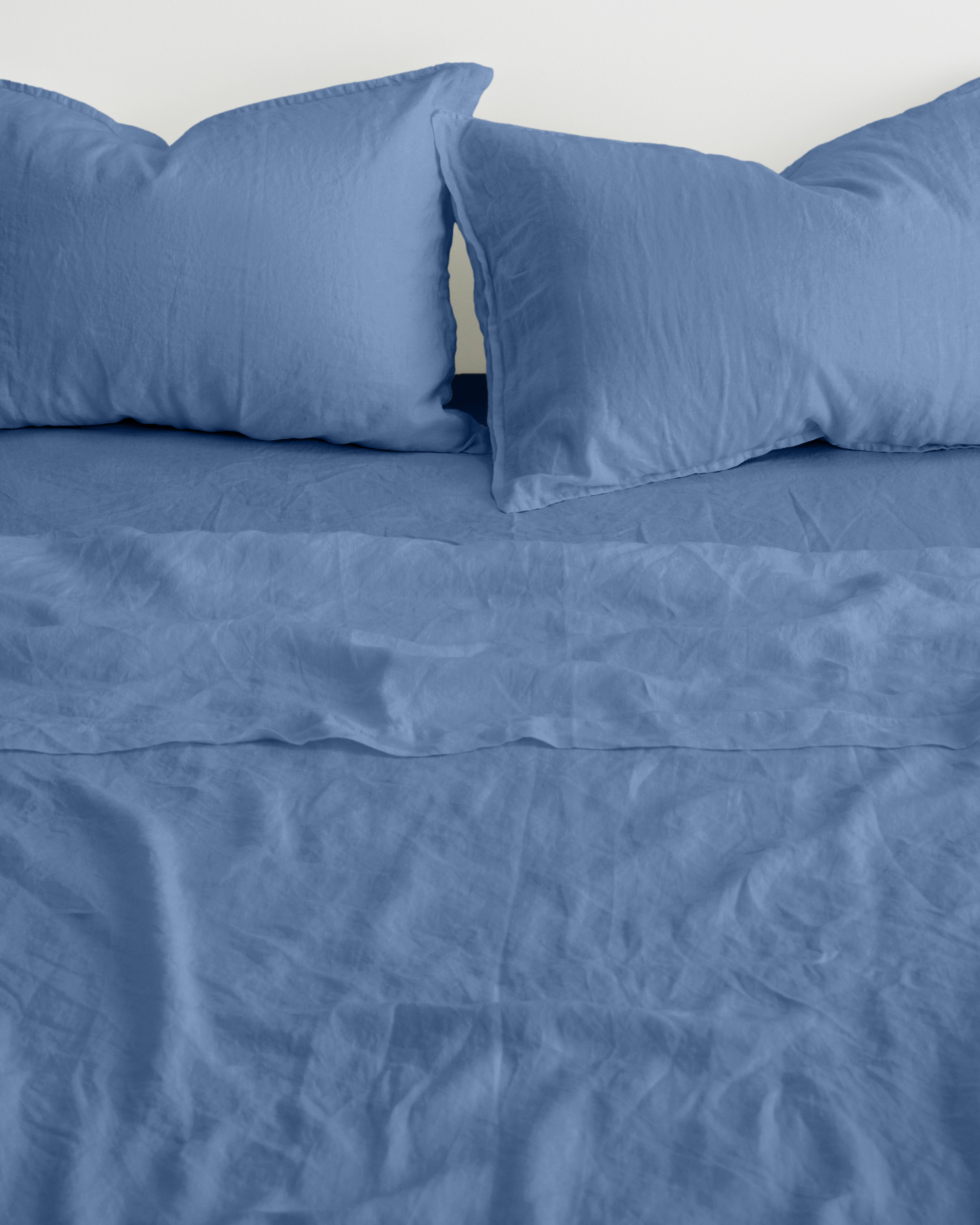 EUROPEAN FLAX LINEN FLAT SHEET - DENIM BLUE