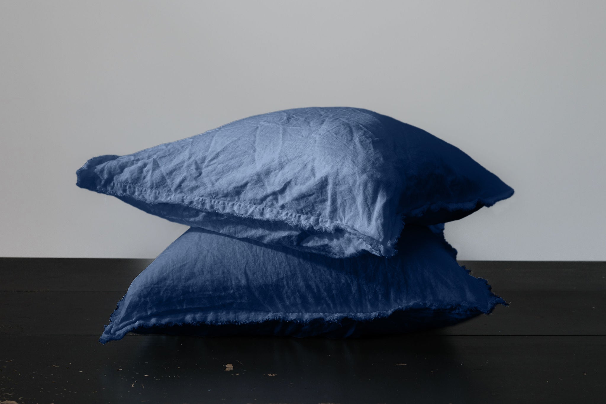 HAND-FRAYED EUROPEAN LINEN PILLOWCASE PAIR - DENIM BLUE