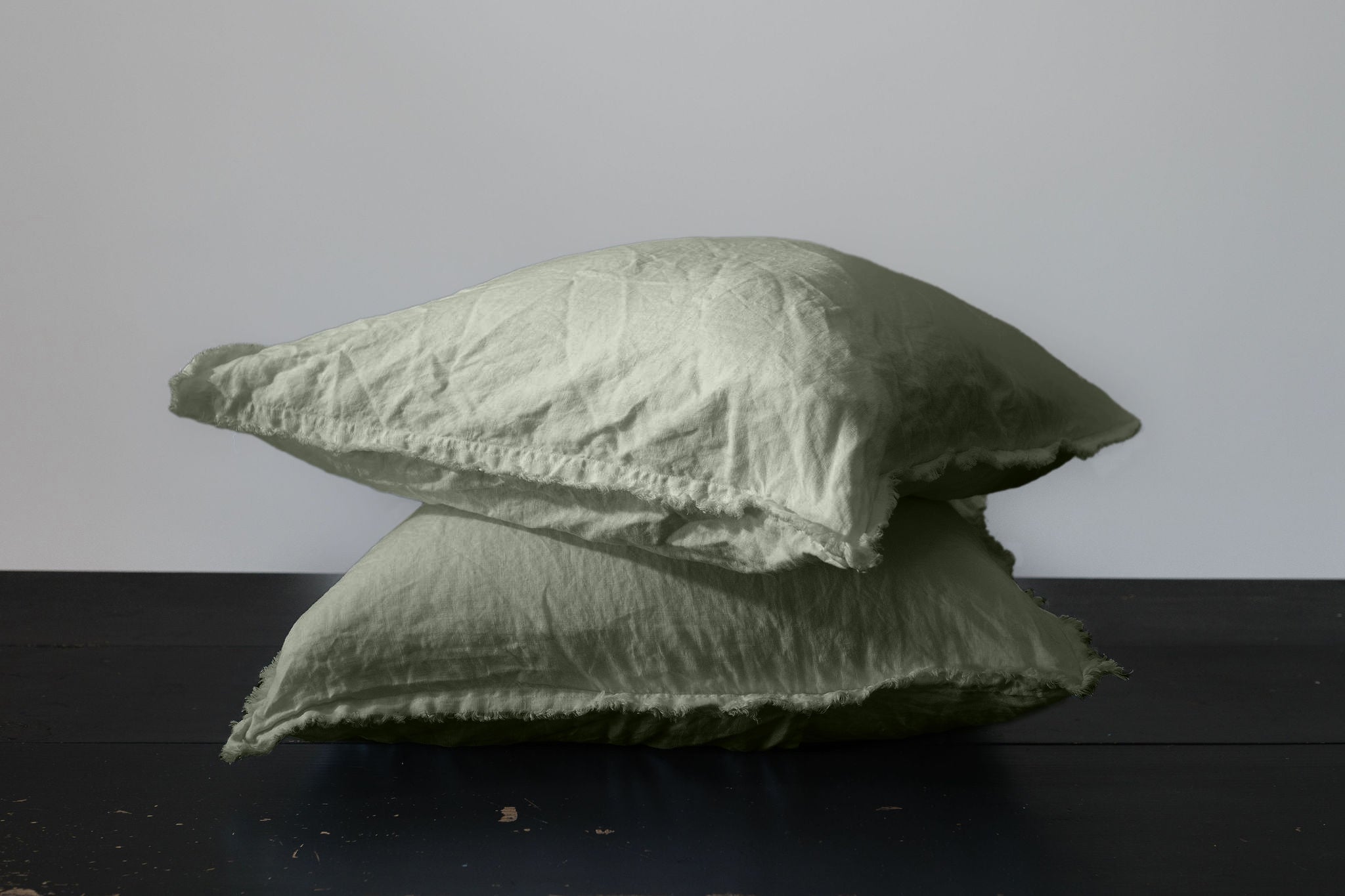 HAND-FRAYED EUROPEAN LINEN PILLOWCASE PAIR - SAGE