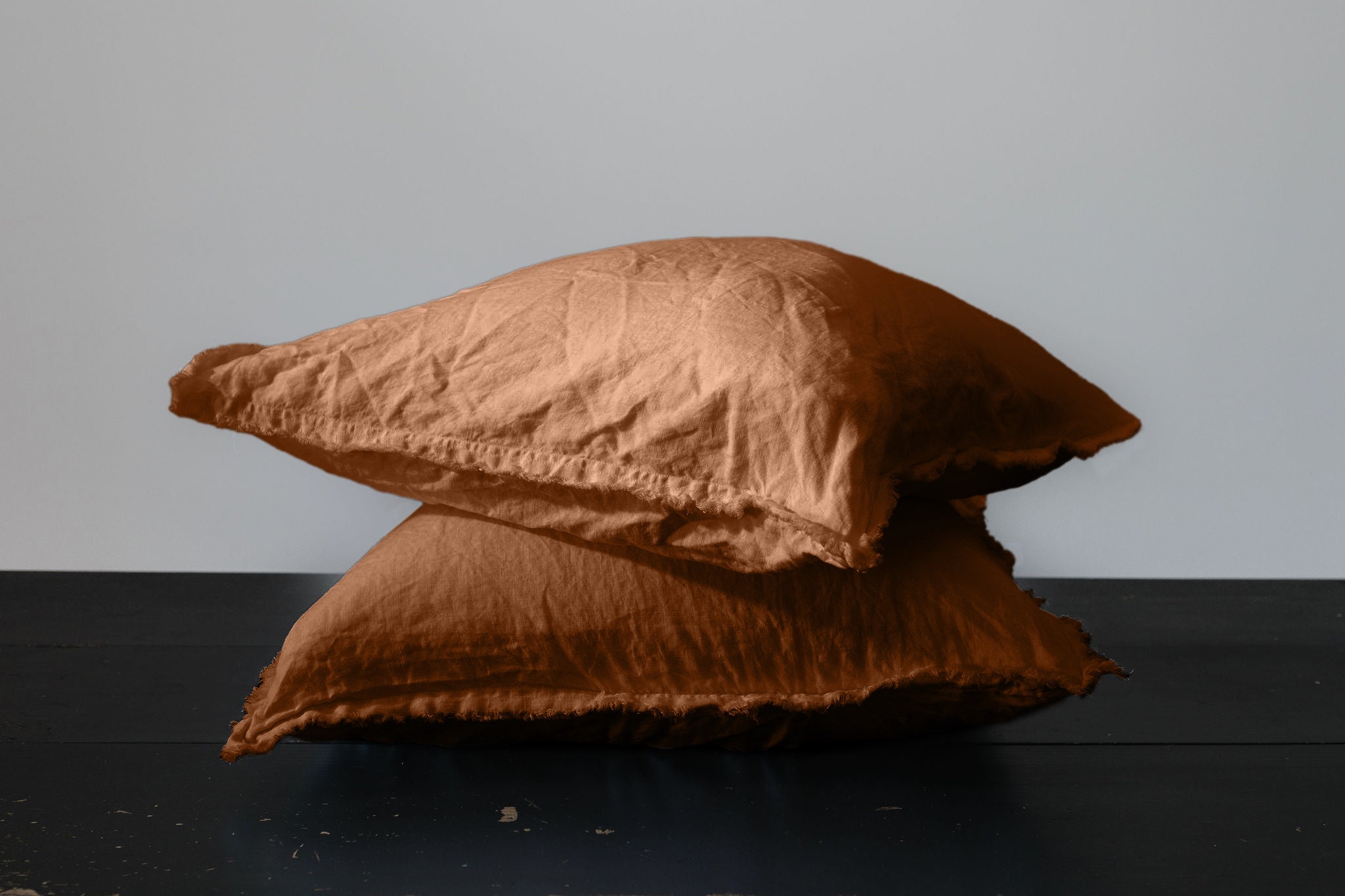HAND-FRAYED EUROPEAN LINEN PILLOWCASE PAIR - TERRACOTTA