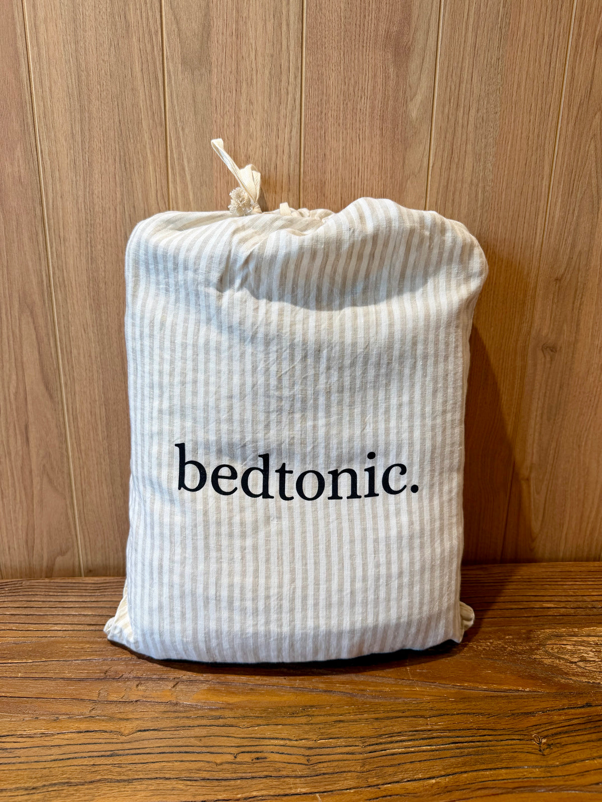 EUROPEAN FLAX LINEN FITTED SHEET - NATURAL STRIPES