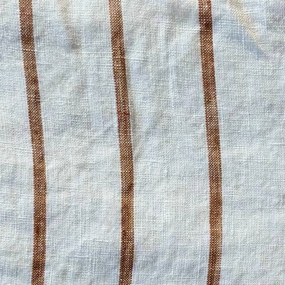 Linen flat sheet with ginger vertical stripe pattern