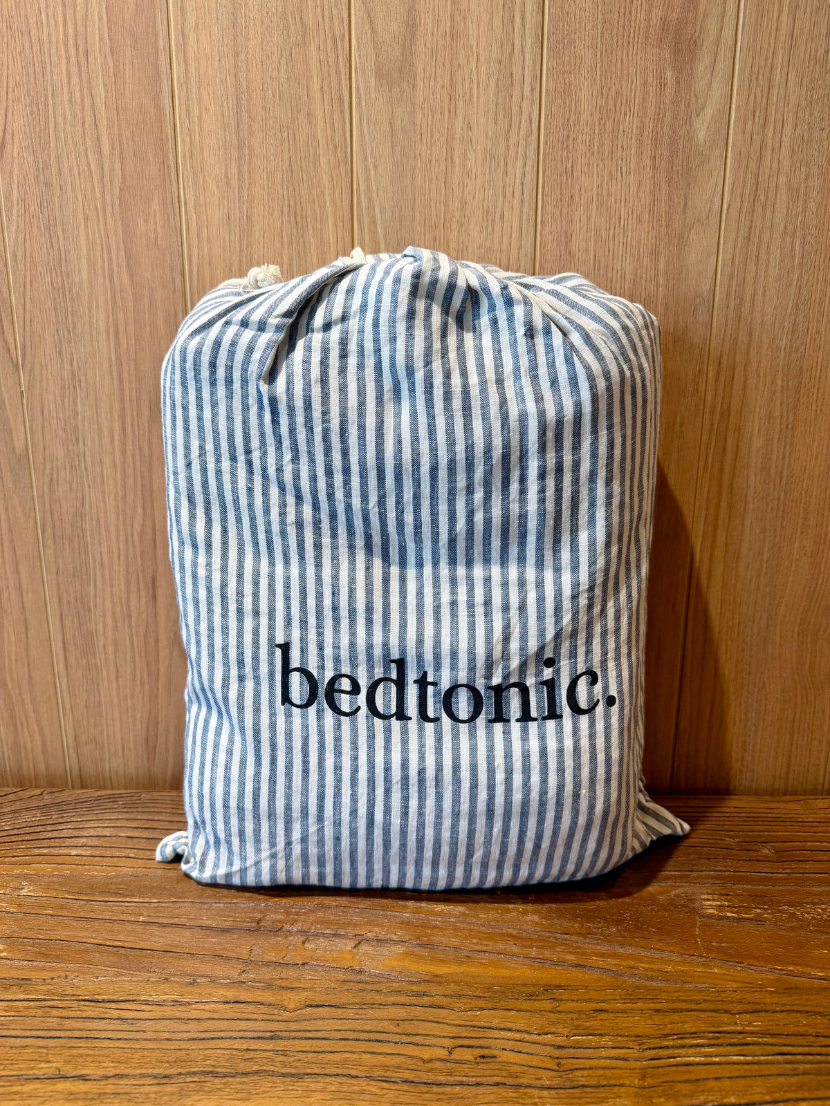 EUROPEAN FLAX LINEN FITTED SHEET - BLUE STRIPES