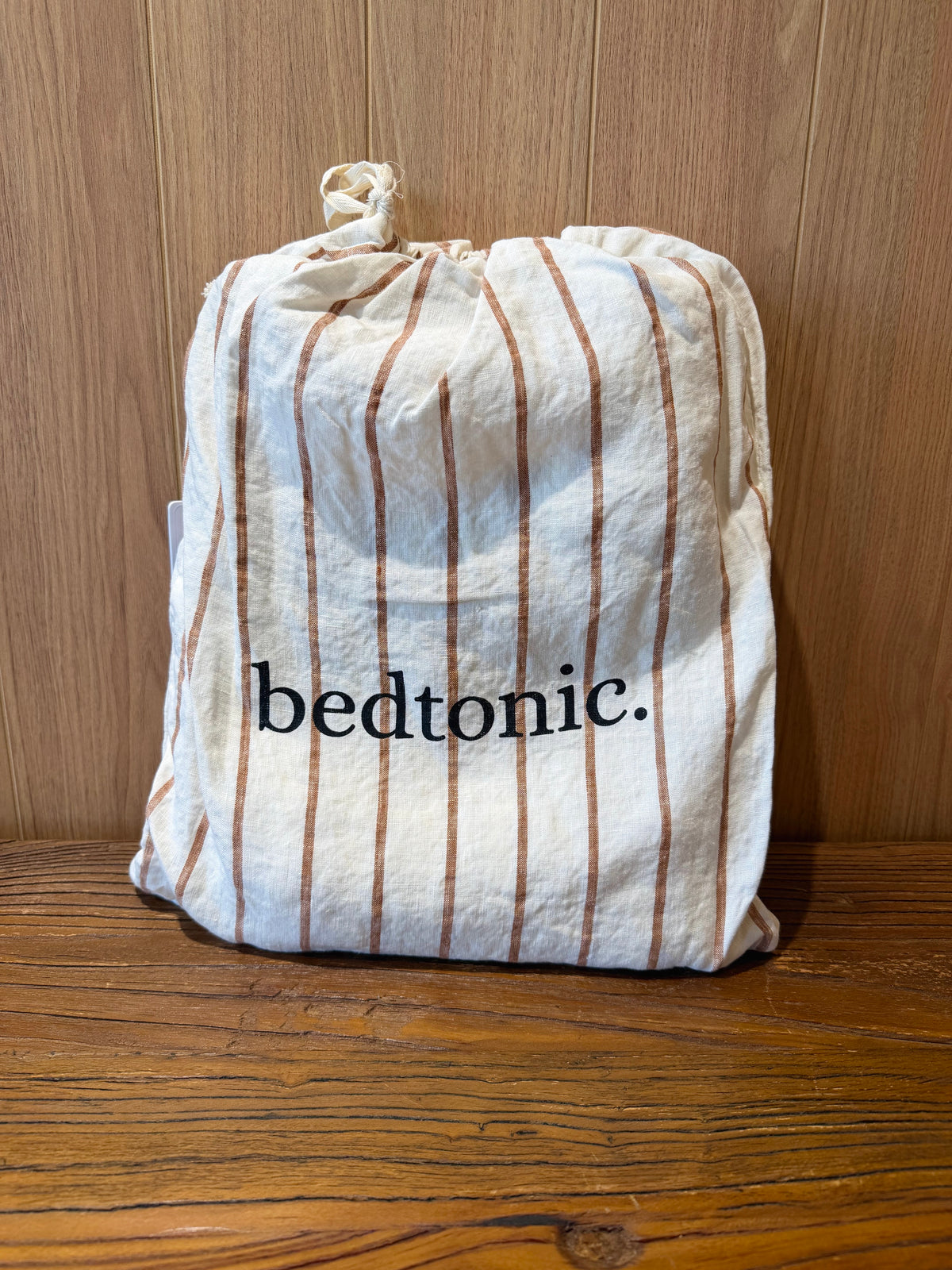 EUROPEAN FLAX LINEN FITTED SHEET - GINGER STRIPES