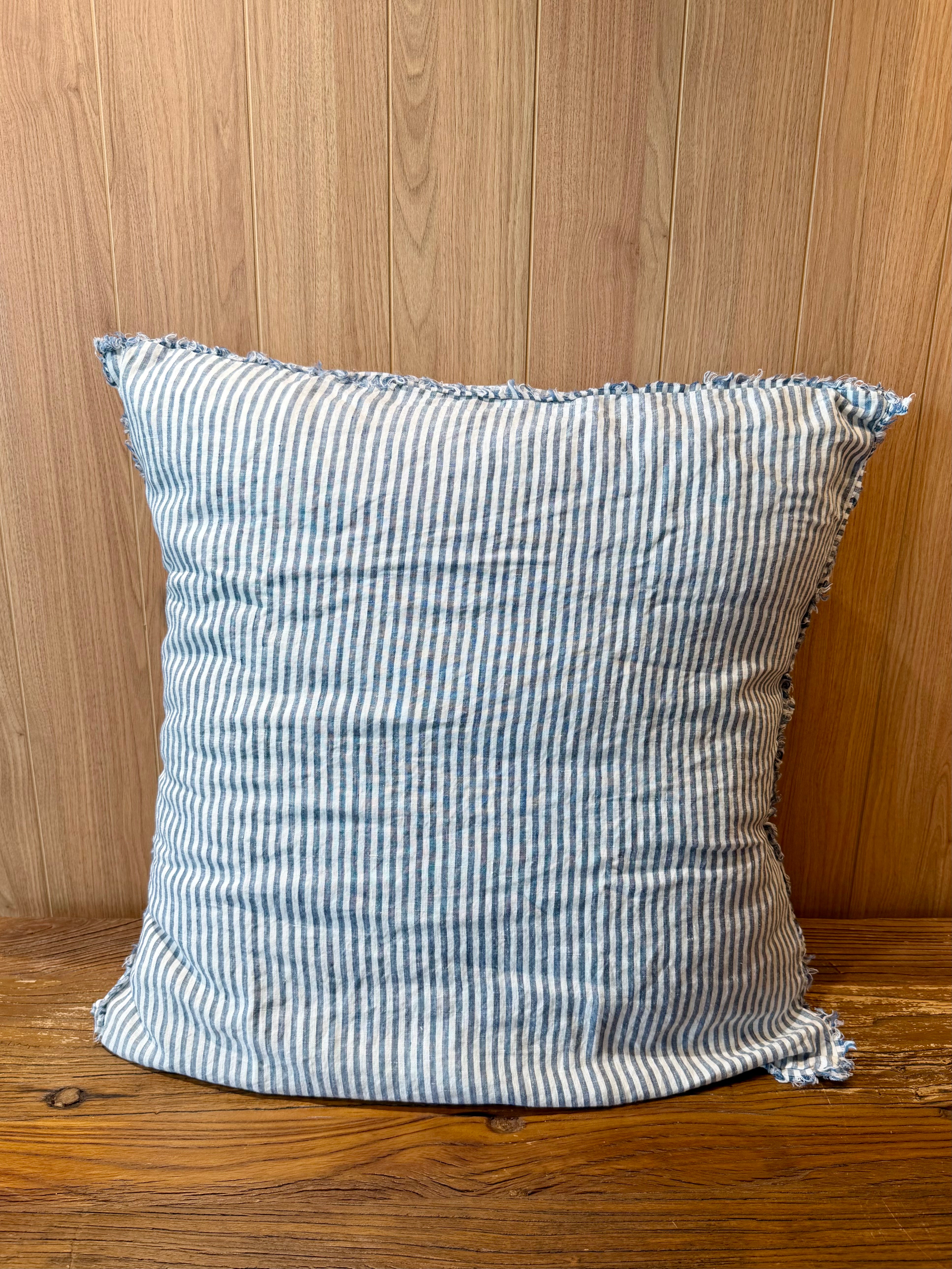 HAND-FRAYED EUROPEAN LINEN PILLOWCASE PAIR - BLUE STRIPES