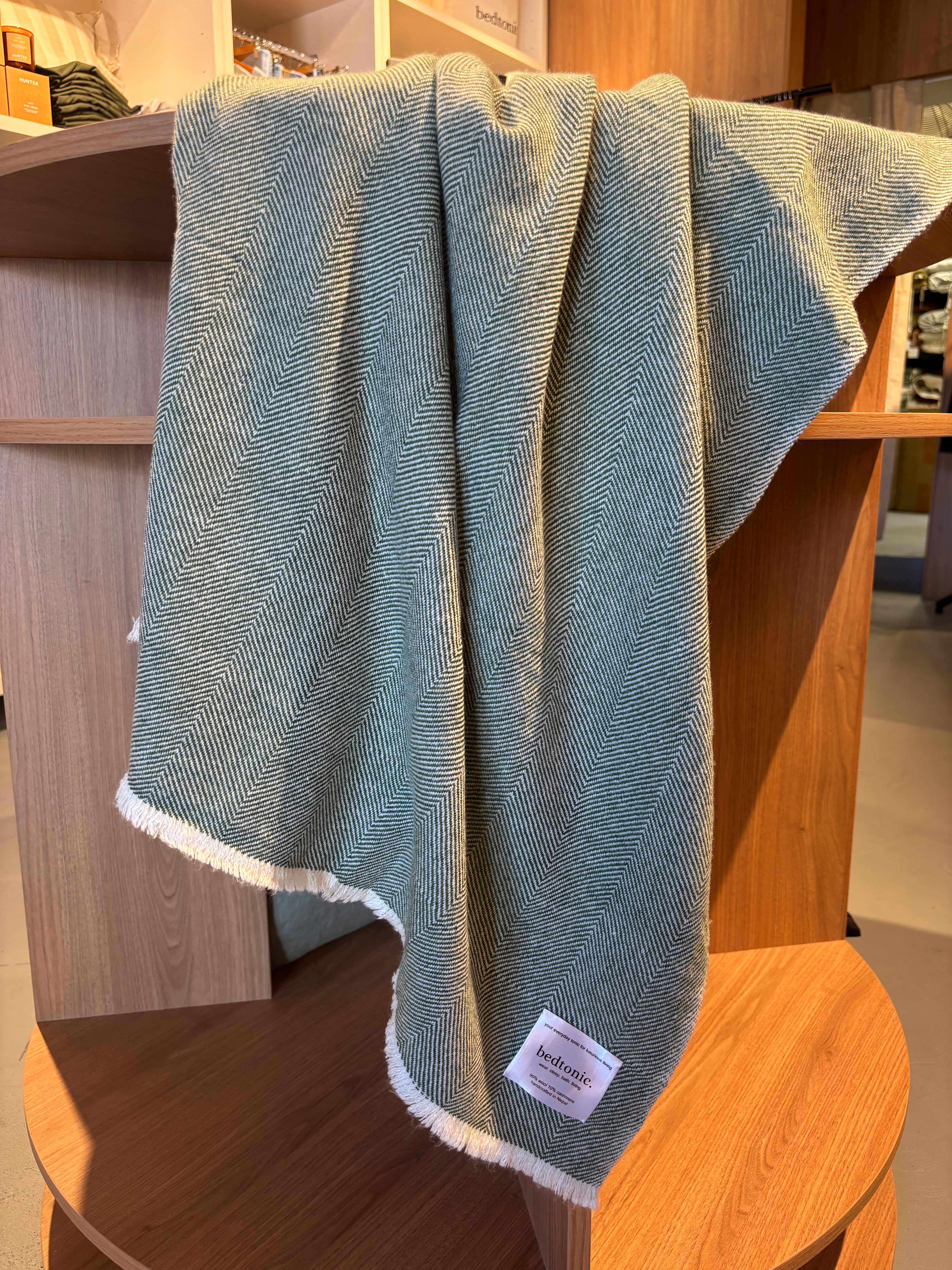 WOOL + CASHMERE THROW - MOSS