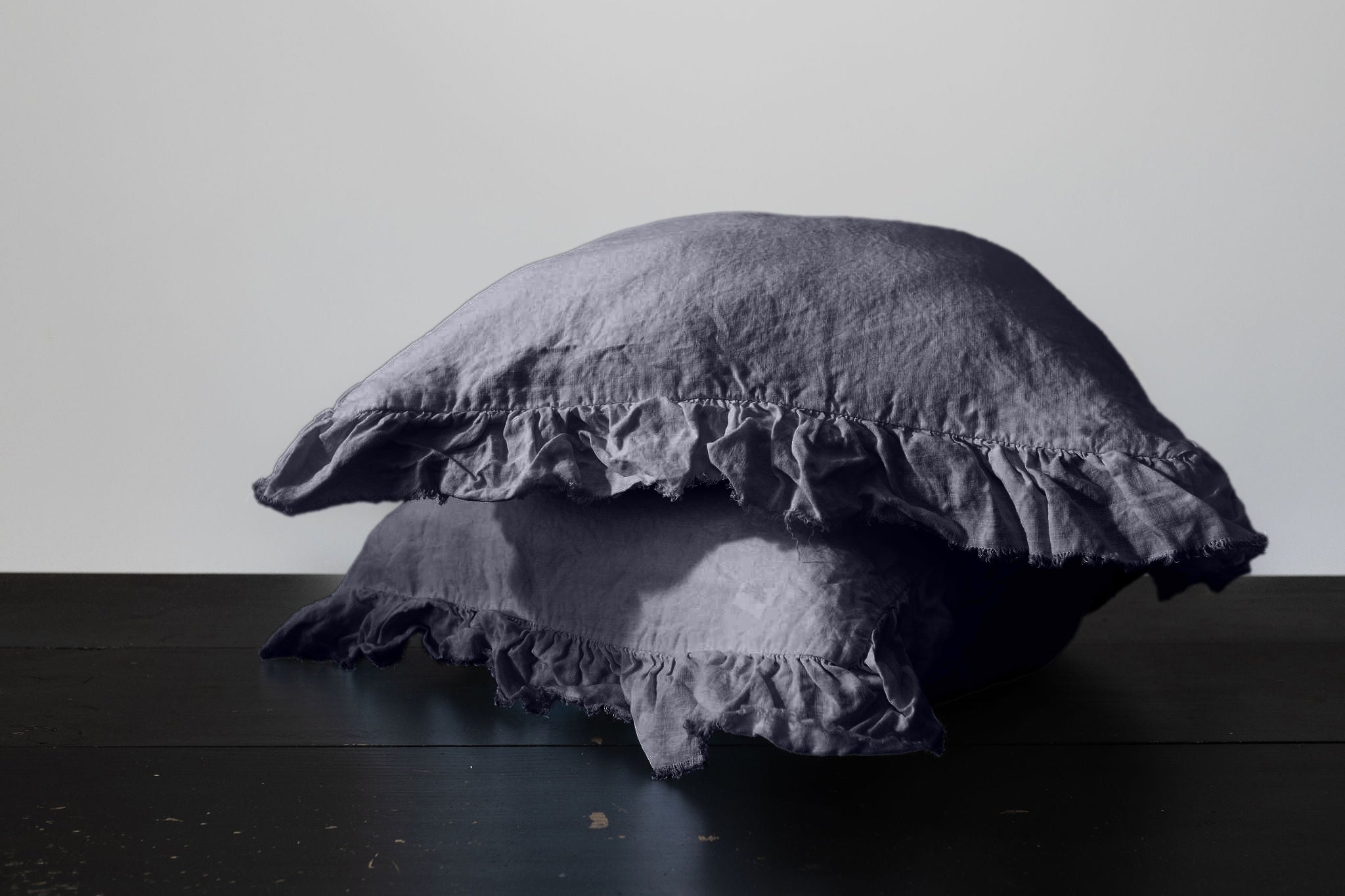 RUFFLED EUROPEAN LINEN PILLOWCASE PAIR - INDIGO