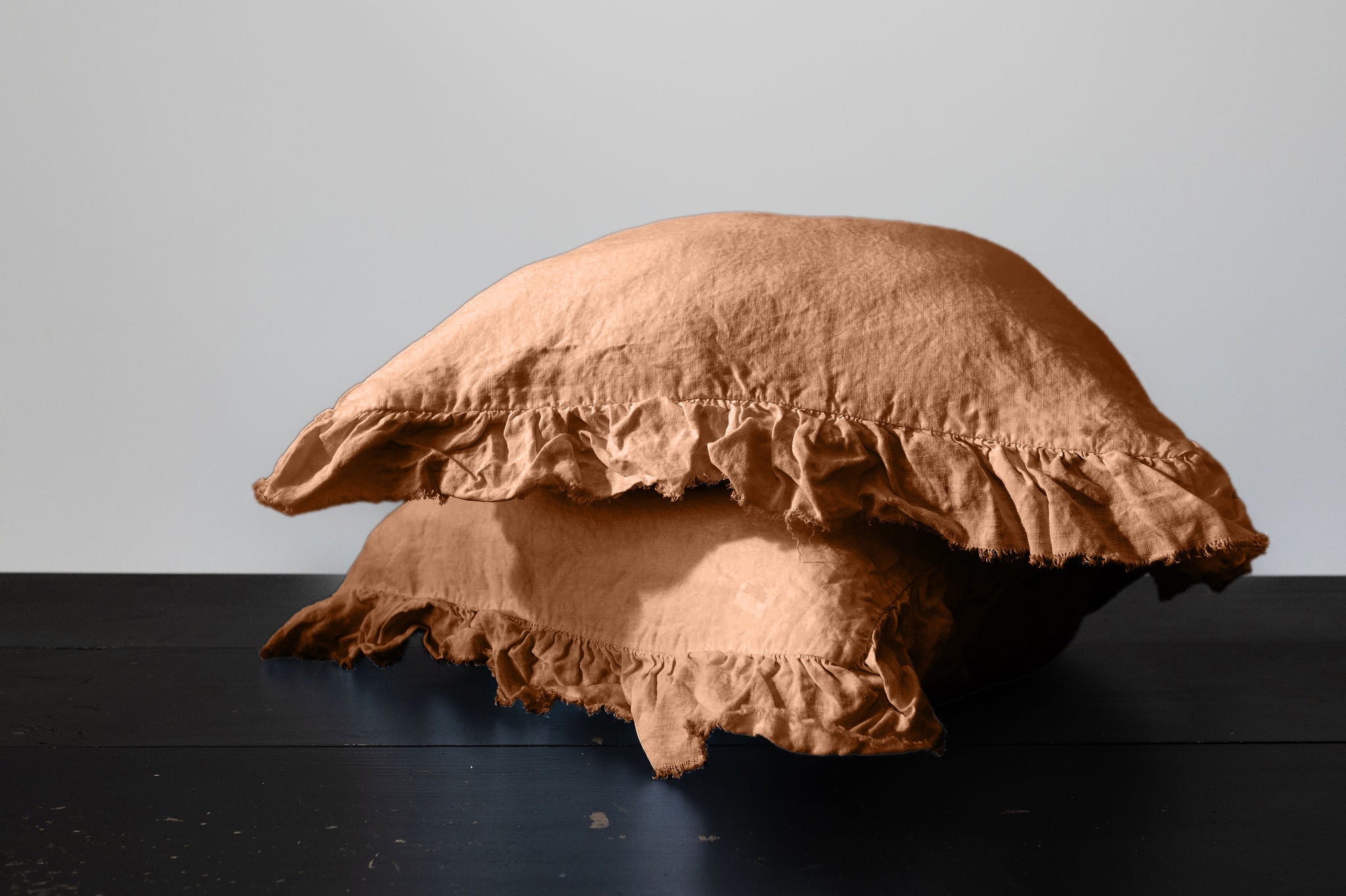RUFFLED EUROPEAN LINEN PILLOWCASE PAIR - TERRACOTTA