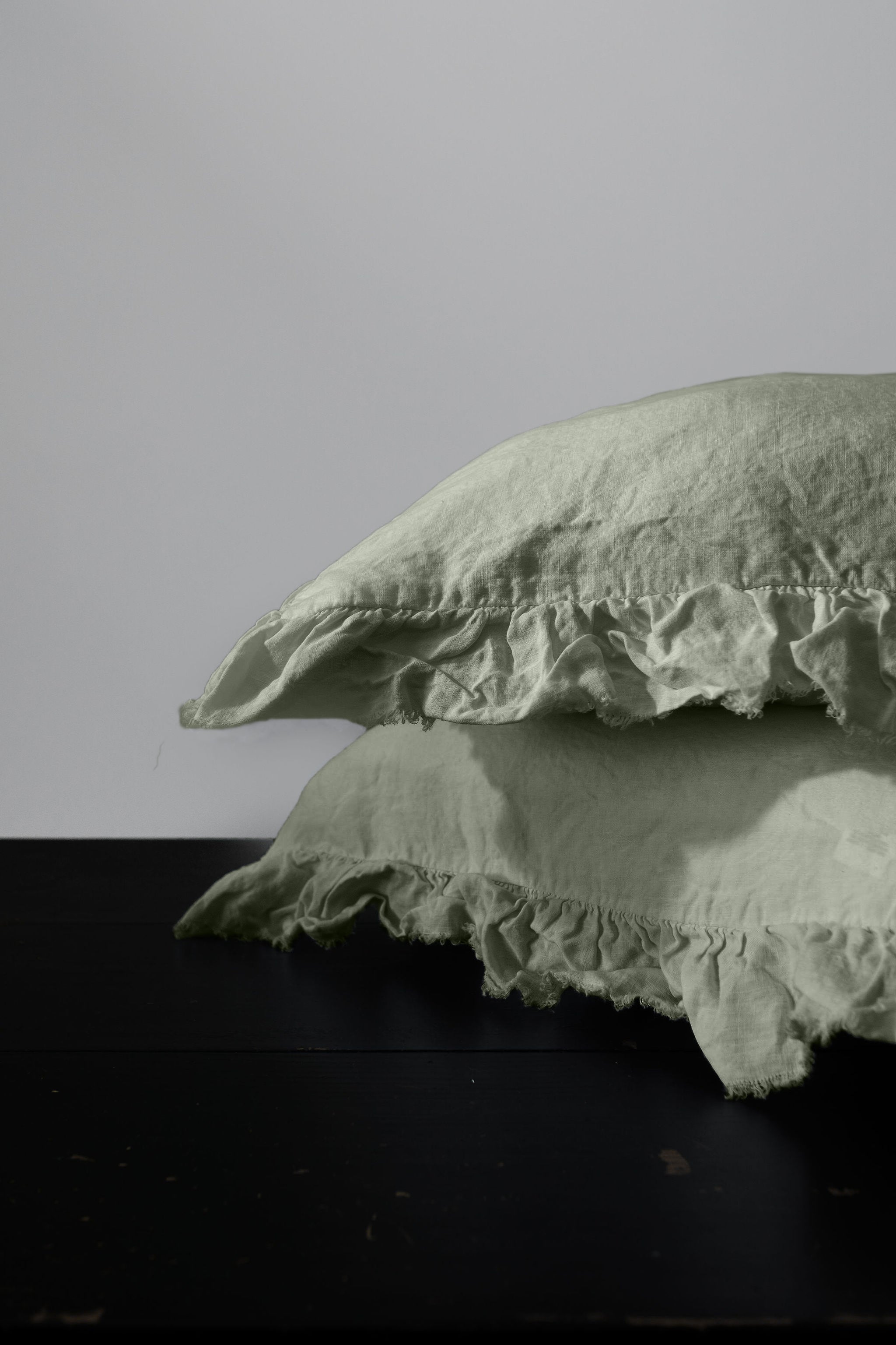 RUFFLED EUROPEAN LINEN PILLOWCASE PAIR - SAGE
